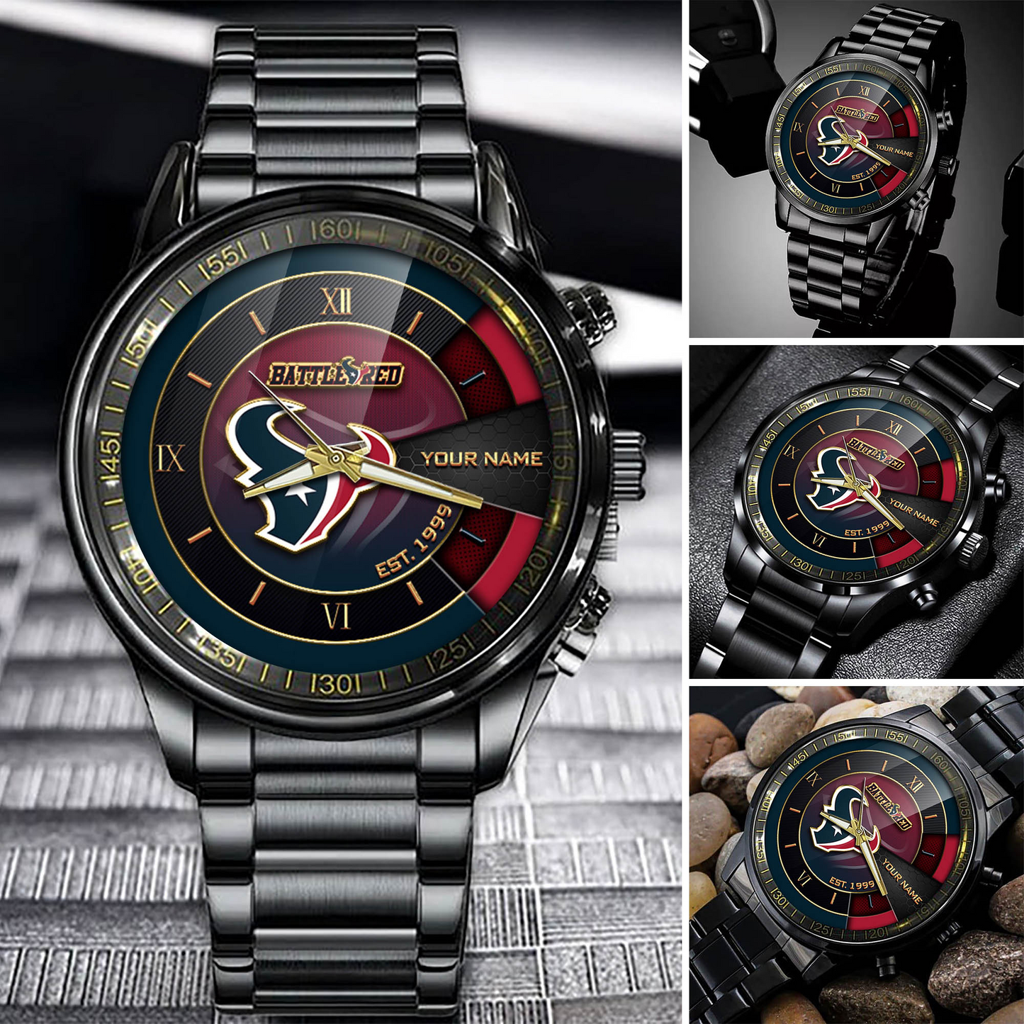 Customize Your Name HT x NFL Black Fashion Watch Fan Gifts DDT CTND