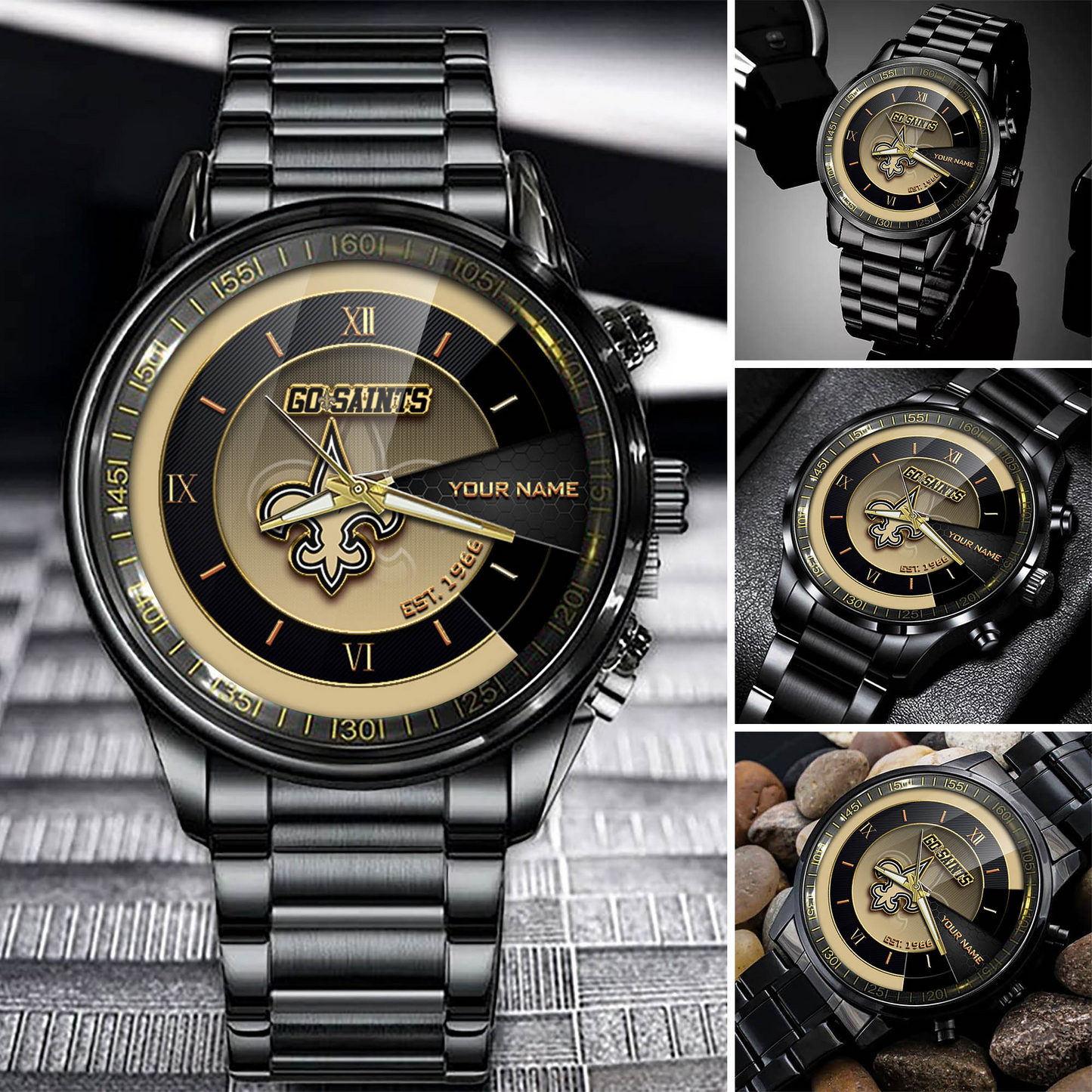 Customize Your Name NOS x NFL Black Fashion Watch Fan Gifts DDT CTND