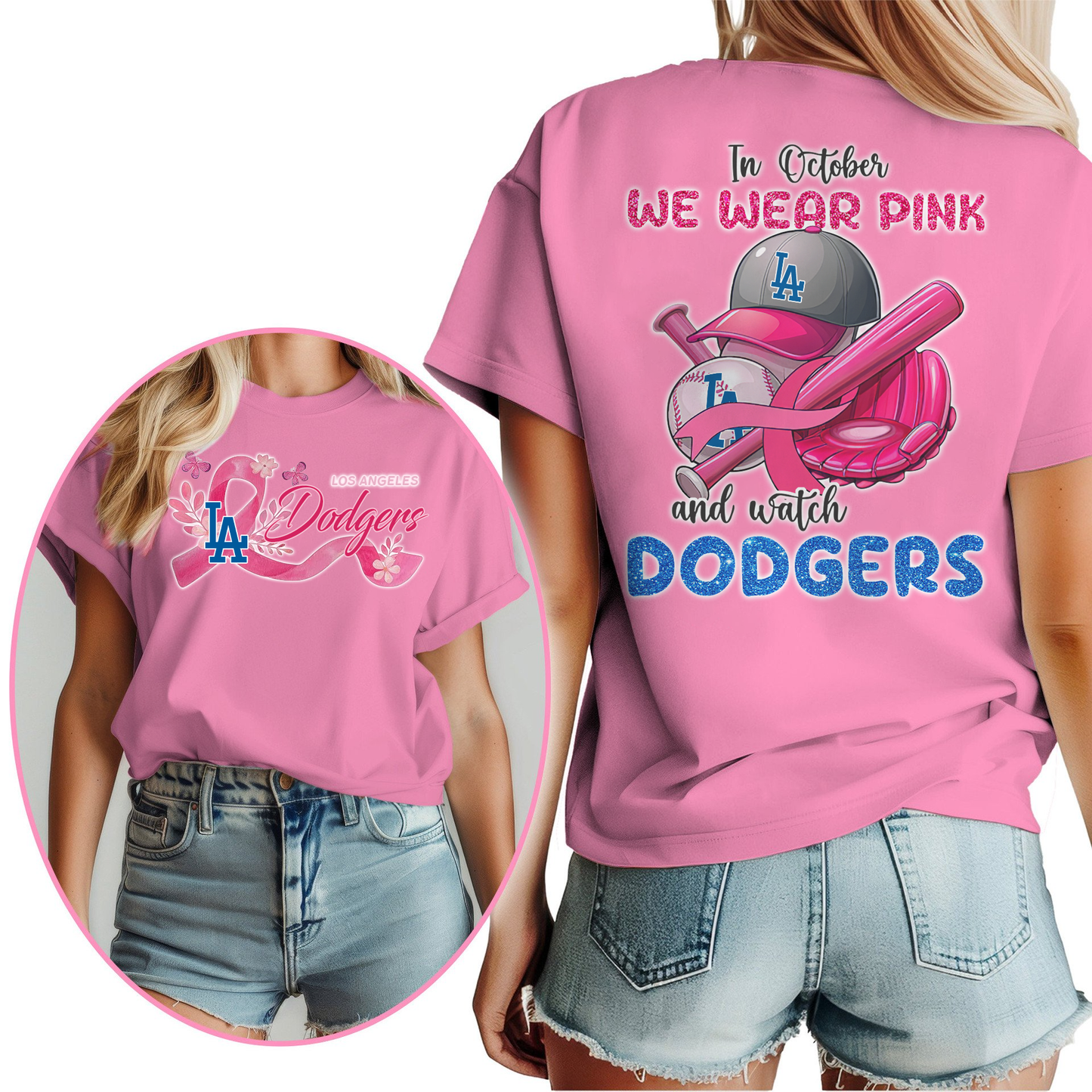 In October We Wear Pink And Watch MLB LAD Shirt DDT NTL