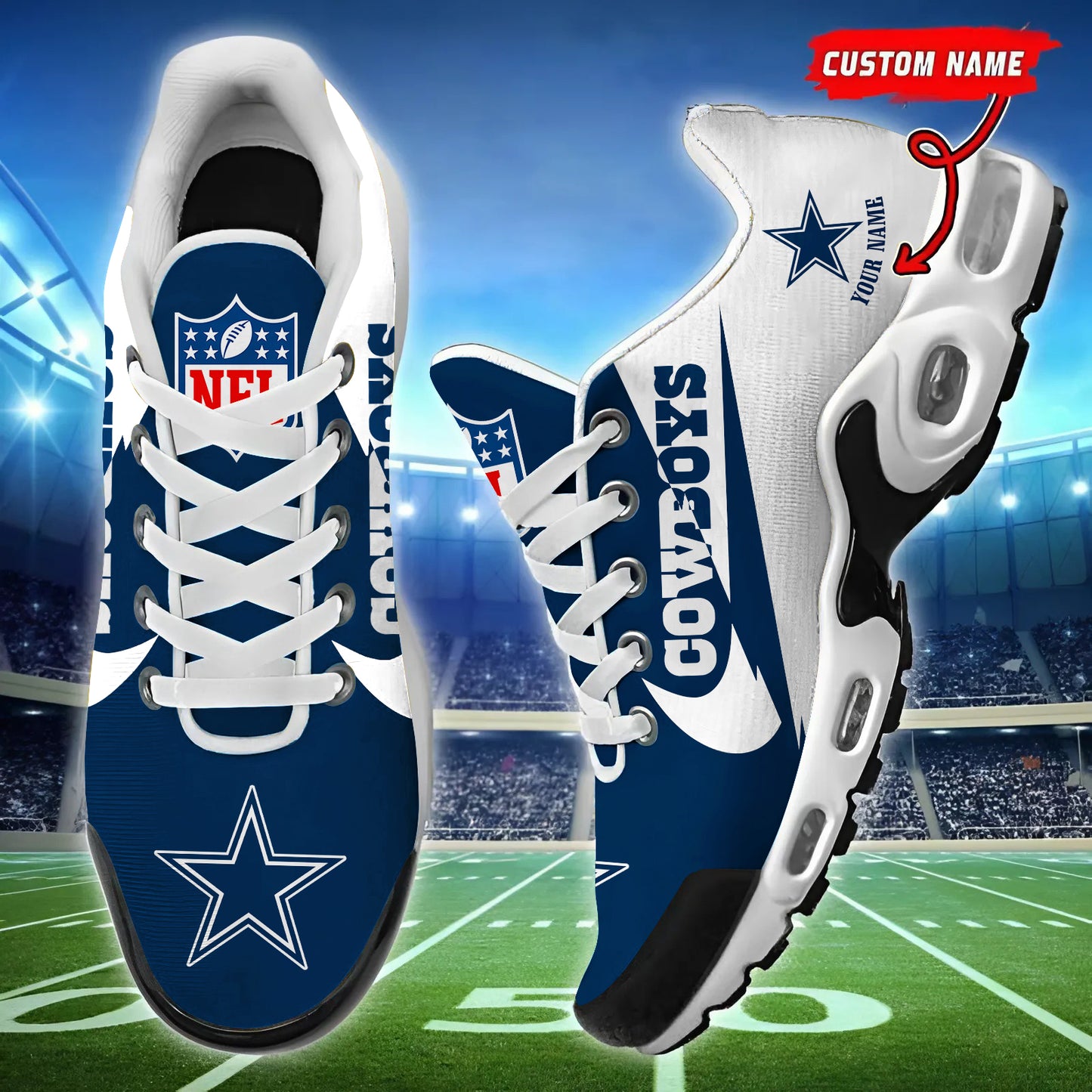 Dallas Cowboys Personalized Custom Name Football Shoes Sports