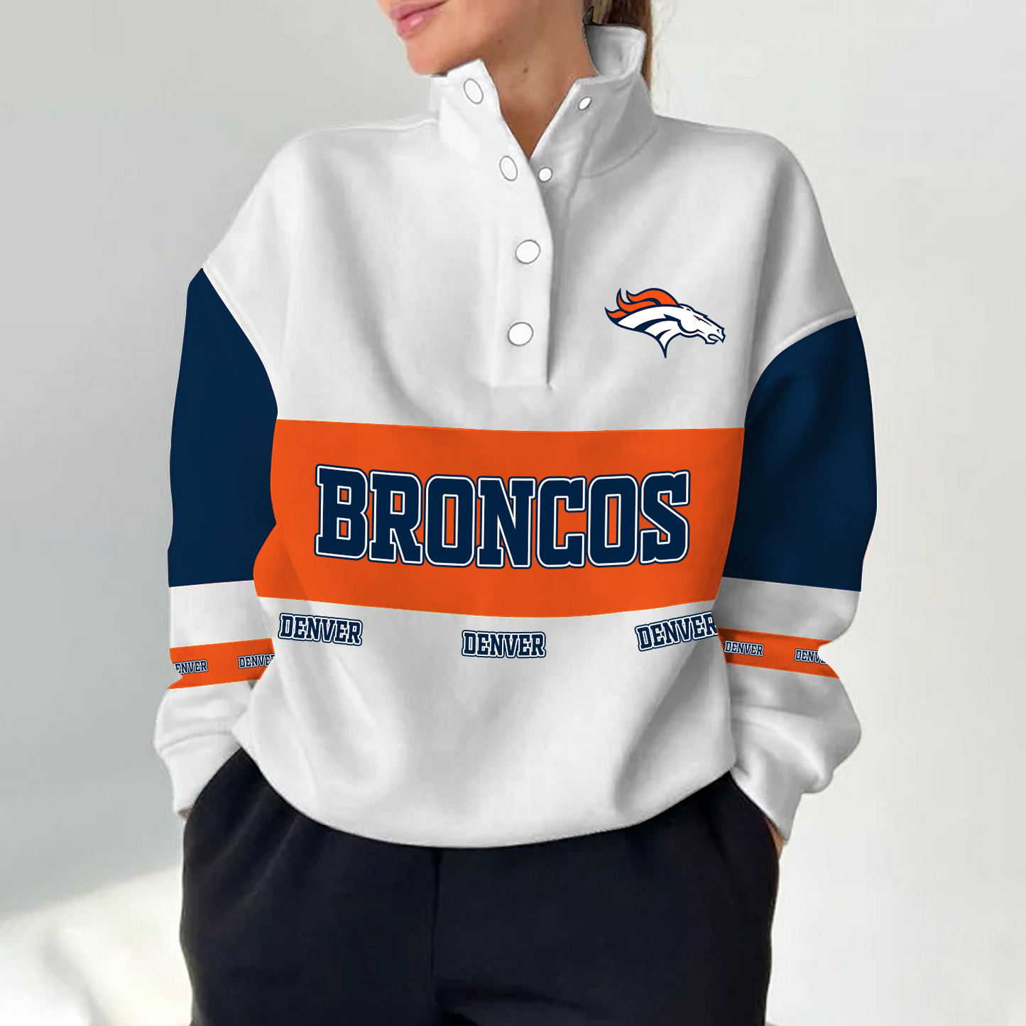 DEN x NFL Women's Retro Casual Snap Mockneck Pullover DATND TANTD