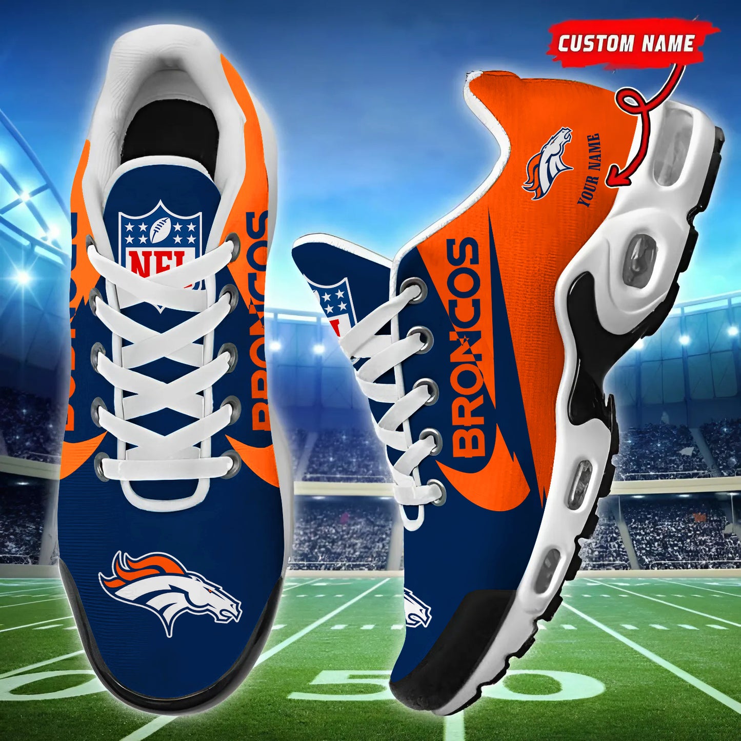 Denver Broncos Personalized Custom Name Football Shoes Sports