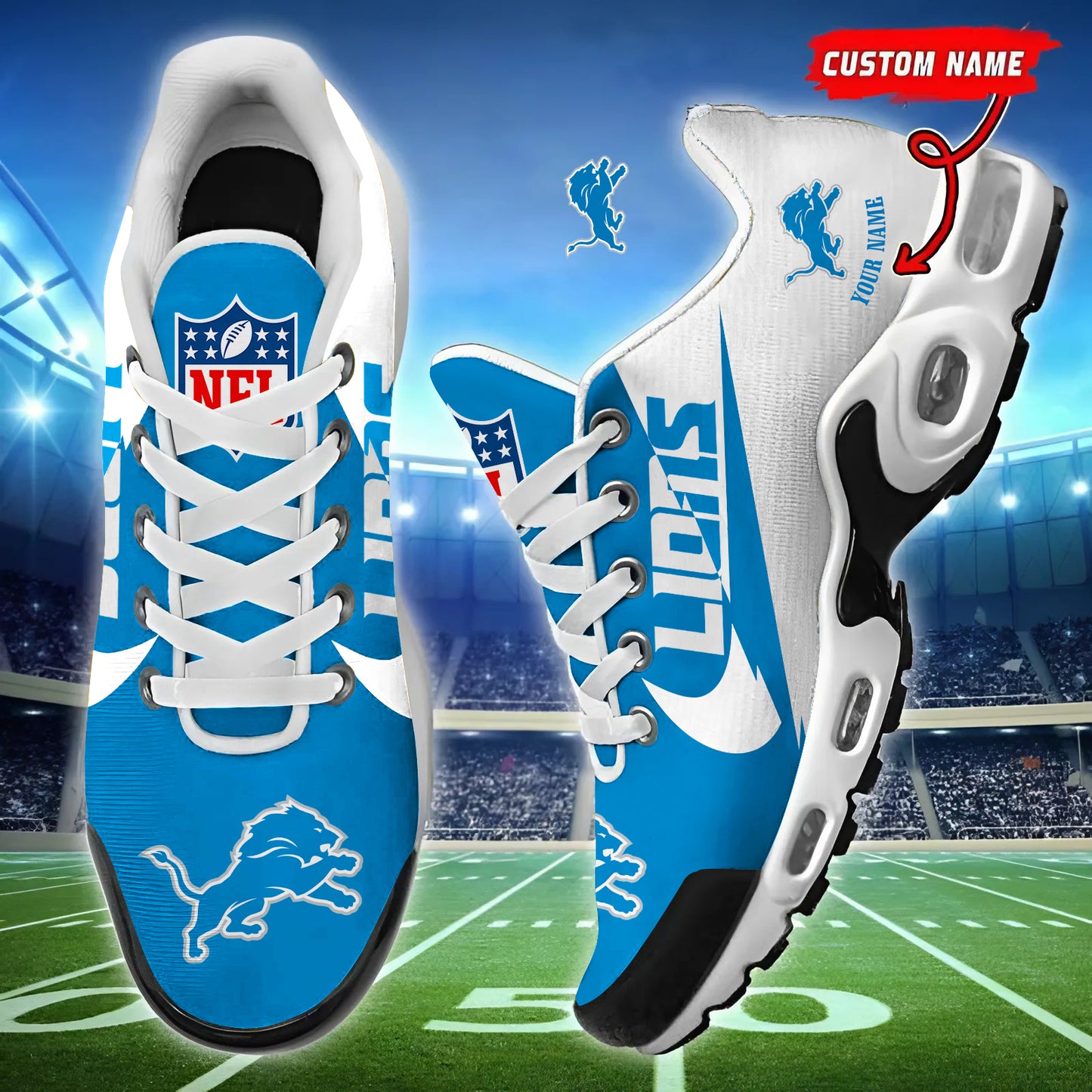 Detroit Lions Personalized Custom Name Football Shoes Sports