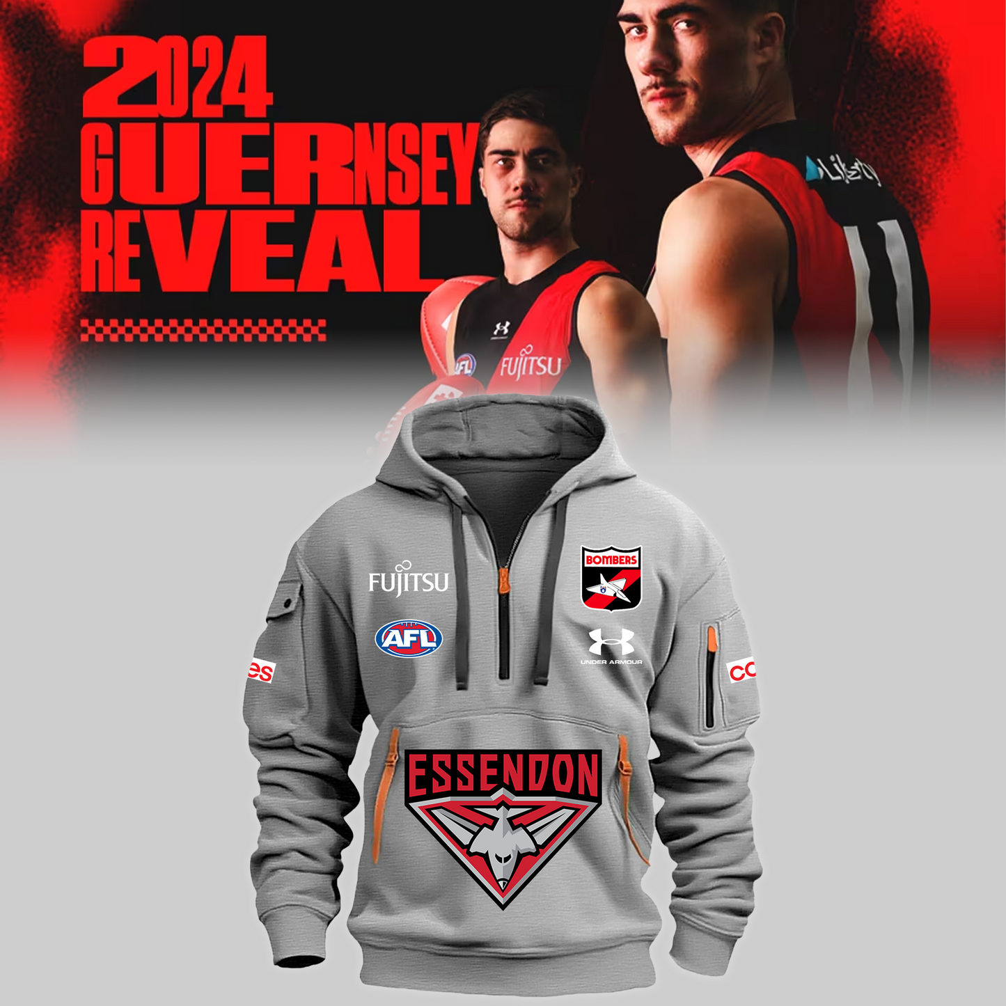 Essendon Football Club AFL Be A Bomber Limited Edition Zipper Hoodie TM V4