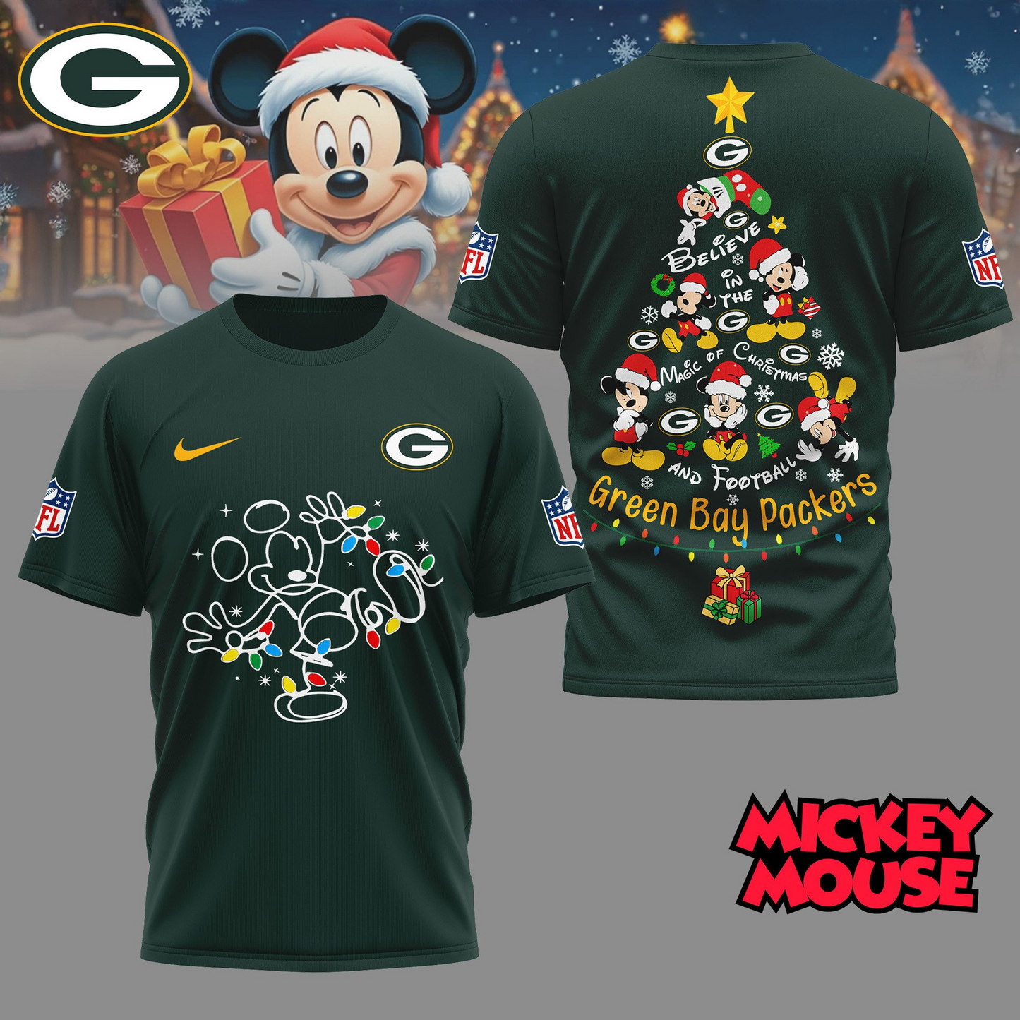 GBP Premium NFL Mickey Mouse Christmas 3D Shirt DDT CTND