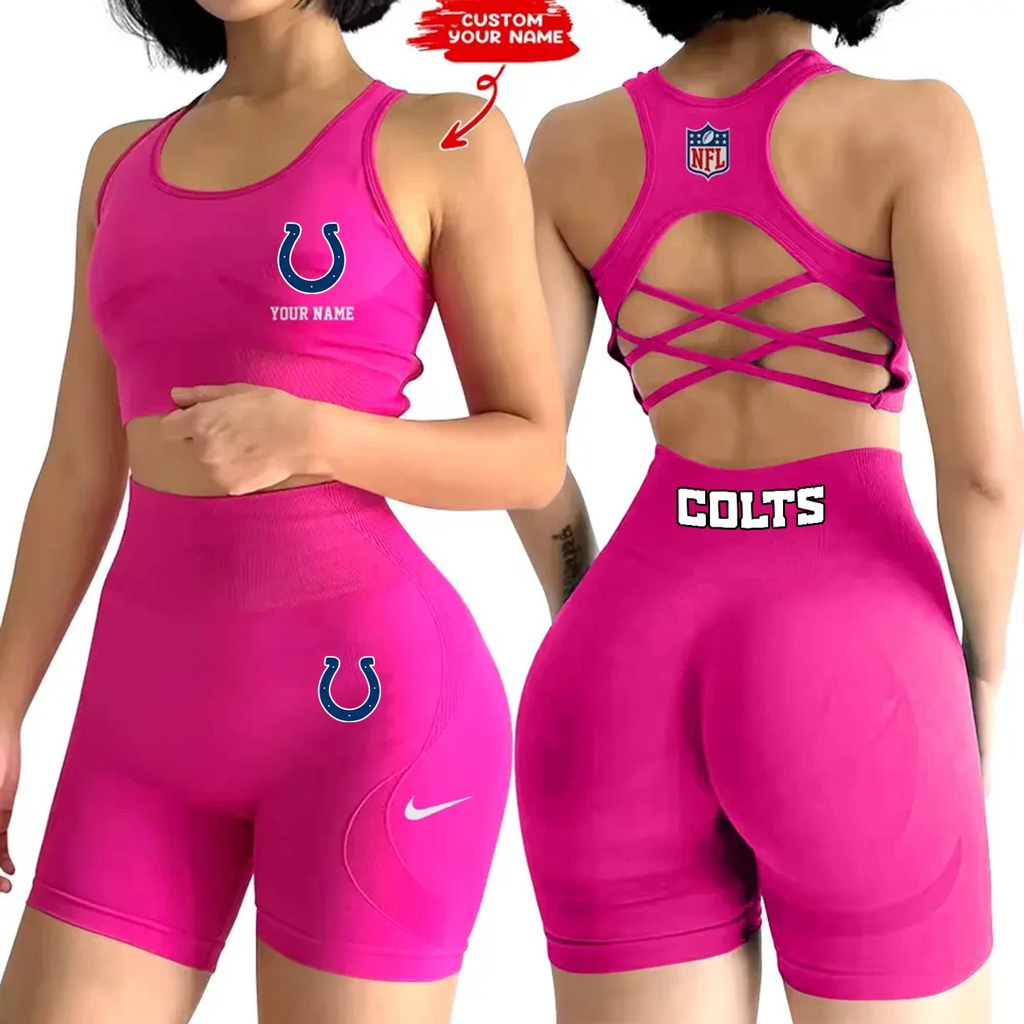 IND x NFL 2-PCS Women's Seamless Yoga Set Sexy Sport Bra High Waist Sports Shorts DATND TANTD
