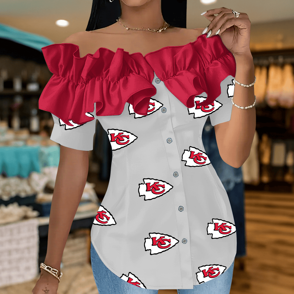 KCC Premium NFL Women Ruffle Off-Shoulder Blouse DDT CTND