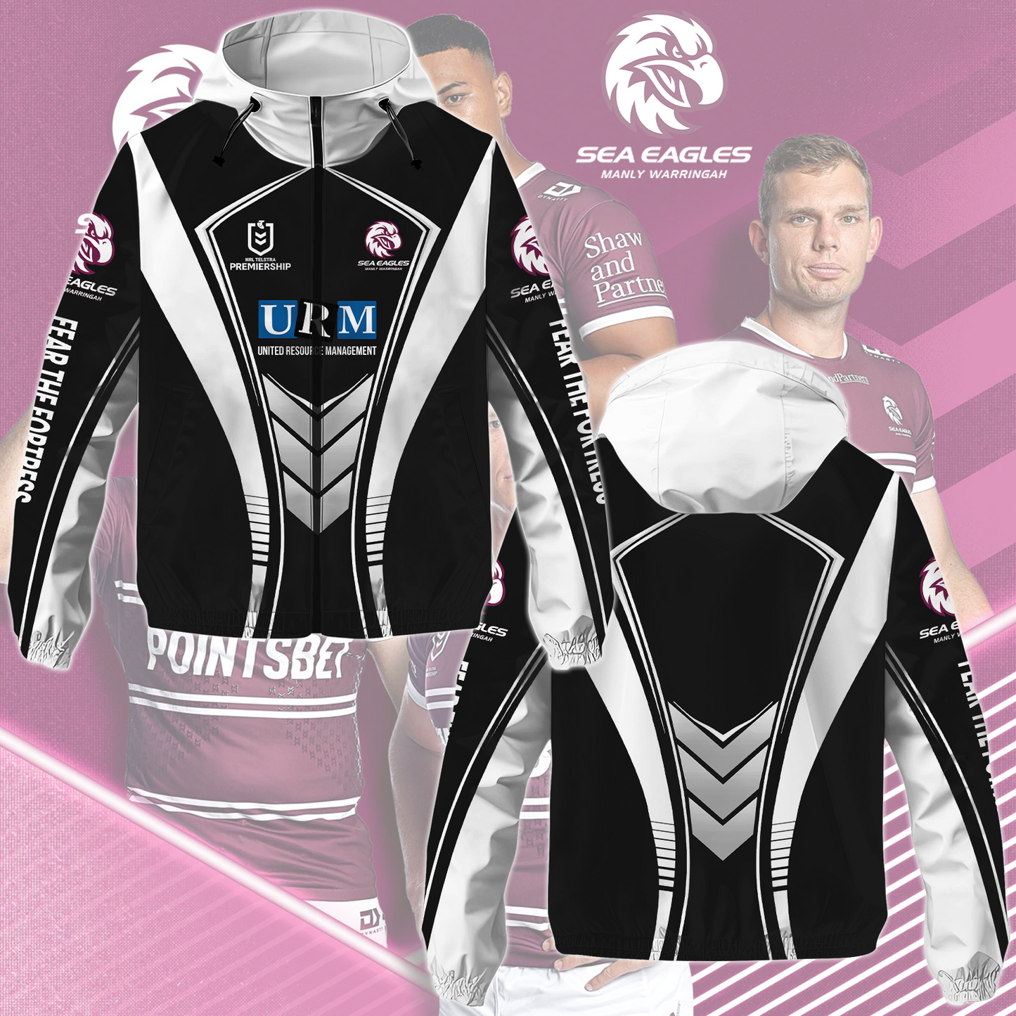 Manly Warringah Sea Eagles 18 NRL 2025 Fear The Fortress Windbreaker Jacket TM NTA V2