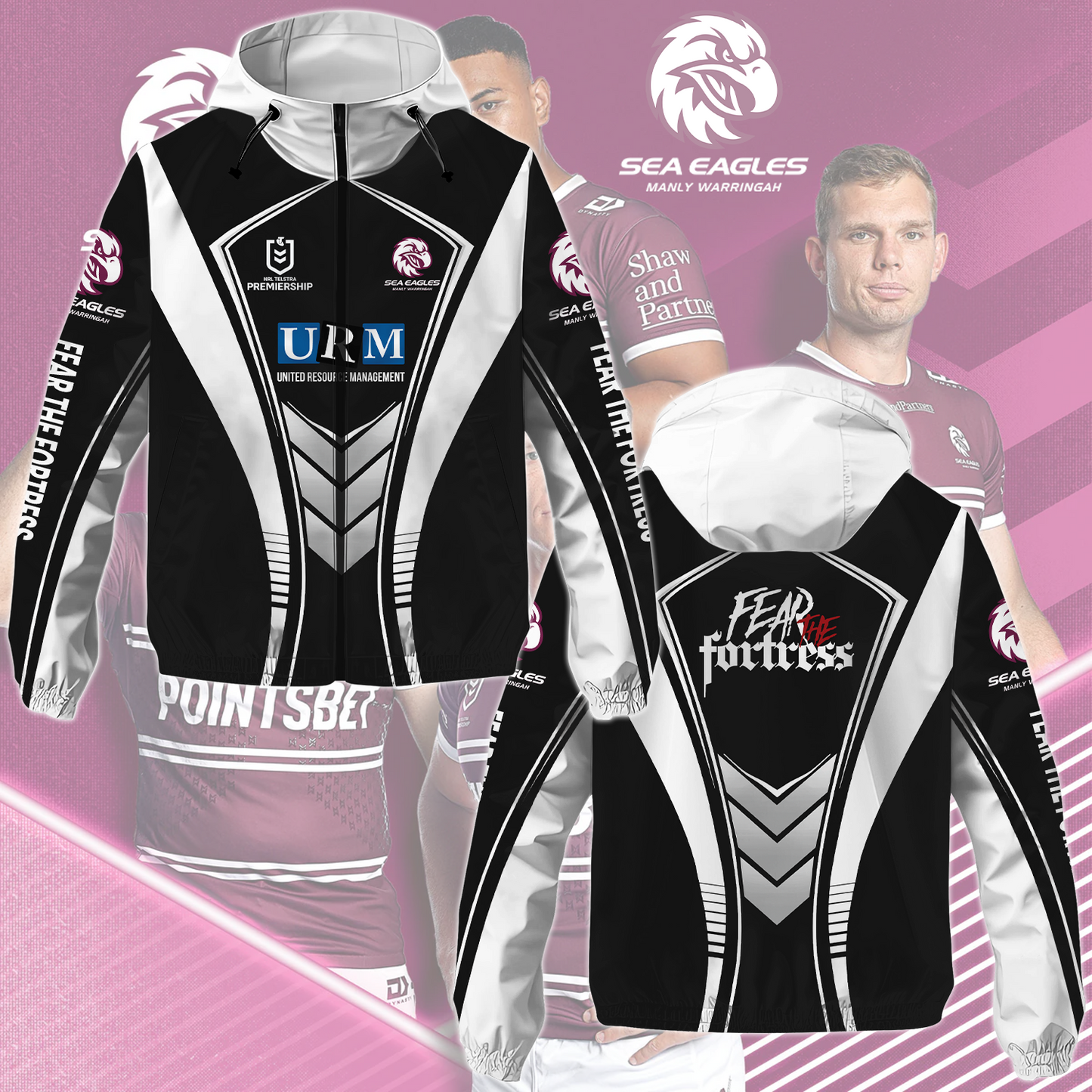 Manly Warringah Sea Eagles 19 NRL 2025 Fear The Fortress Windbreaker Jacket TM NTA V2