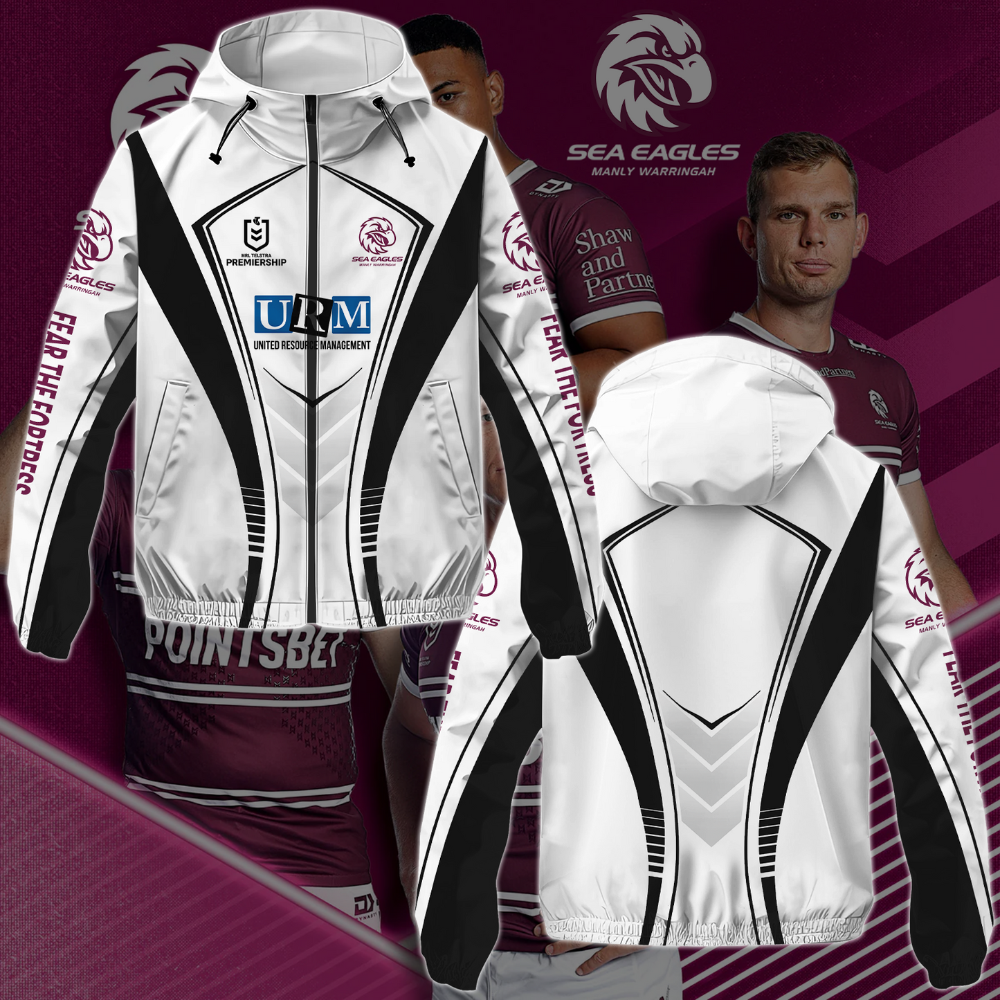 Manly Warringah Sea Eagles 22 NRL 2025 Fear The Fortress Windbreaker Jacket TM NTA V2