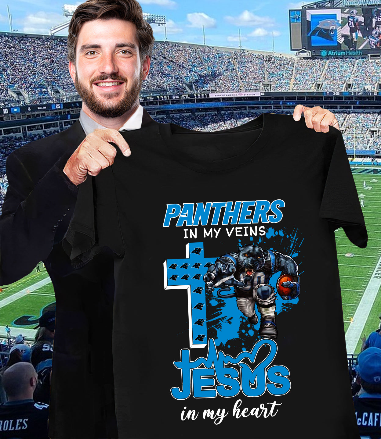 NFL Carolina Panthers in my veins, Jesus in my heart Shirt