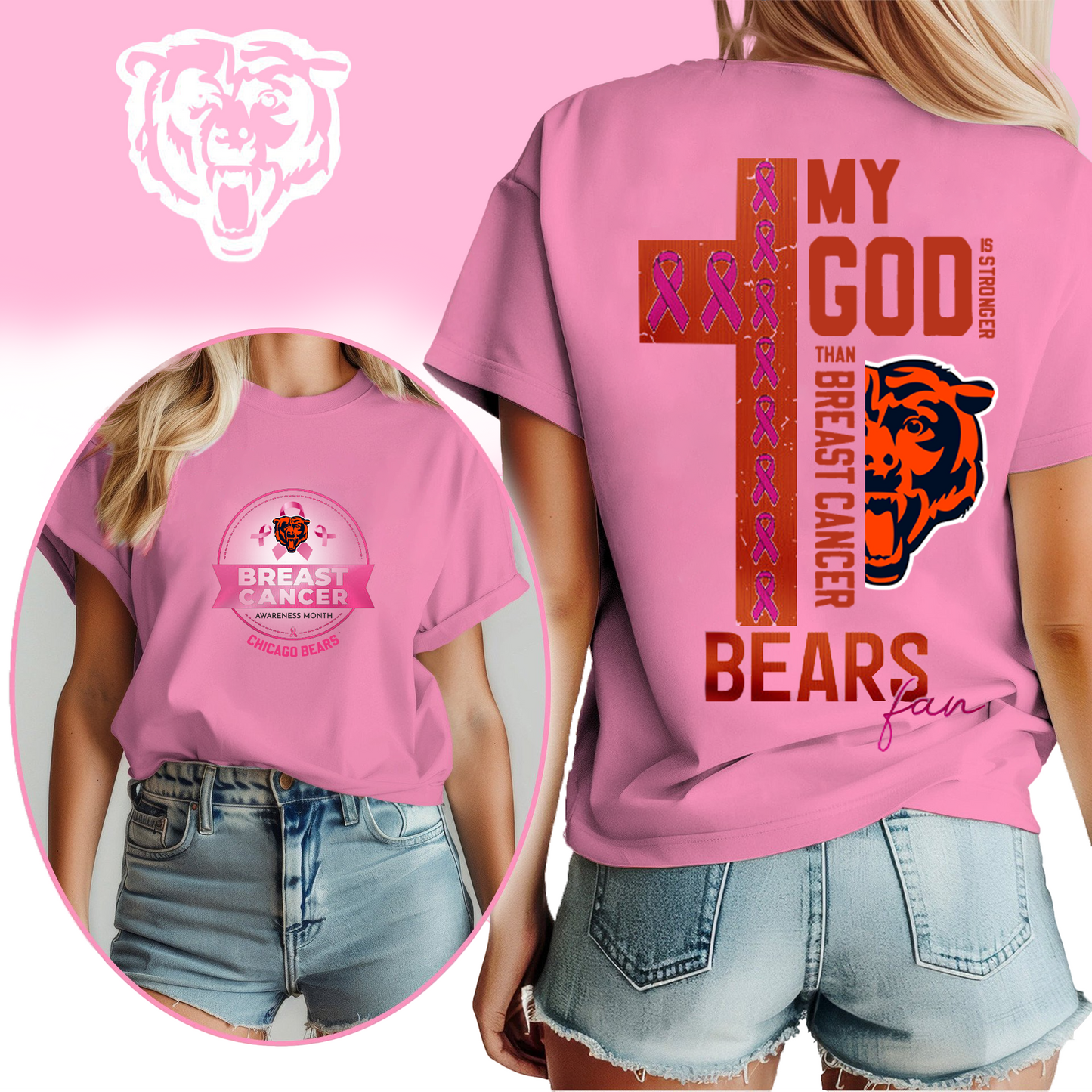NFL CHI - Breast Cancer My God In Stronger Shirt DDT HLP