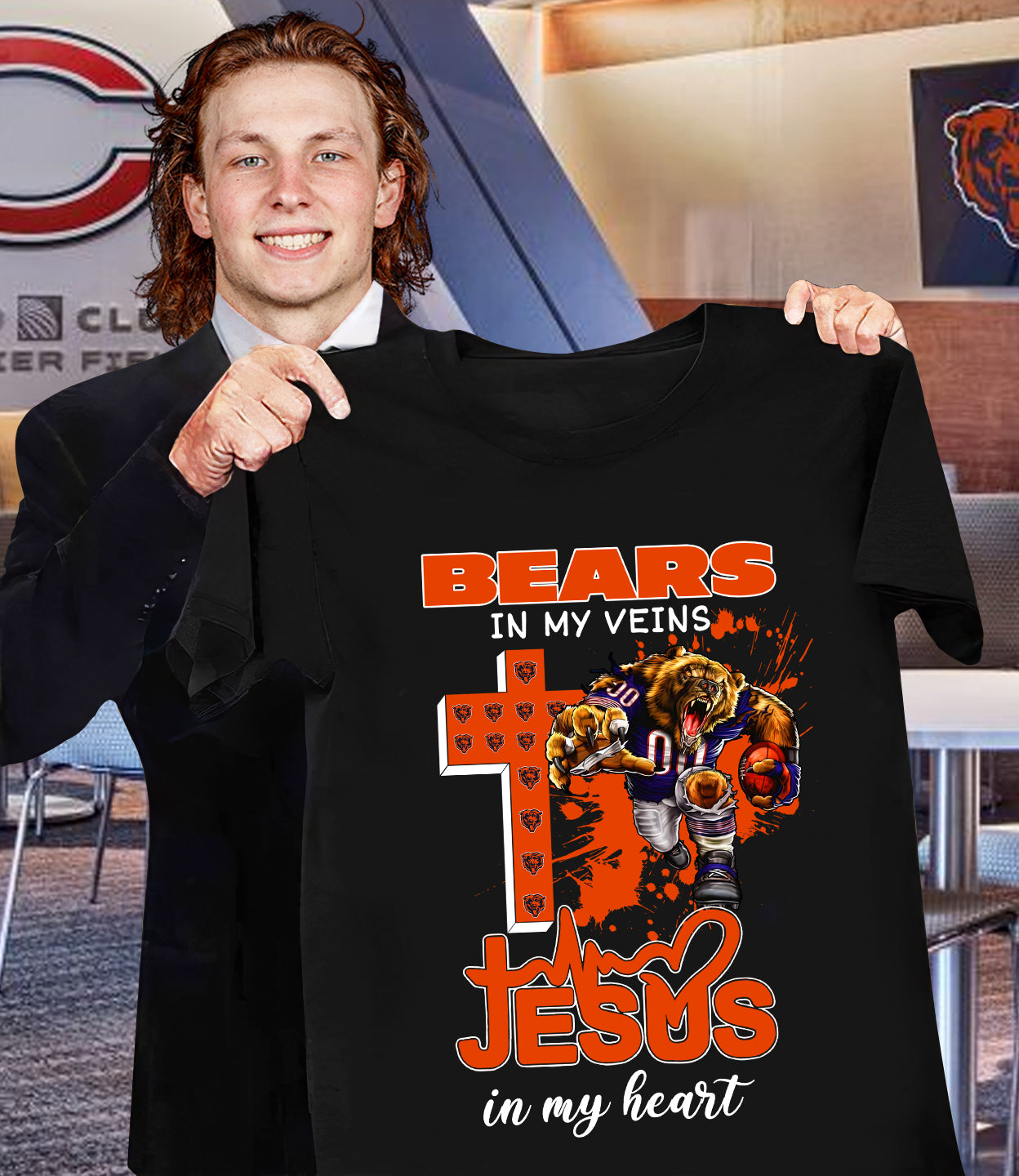 NFL Chicago Bears in my veins, Jesus in my heart Shirt