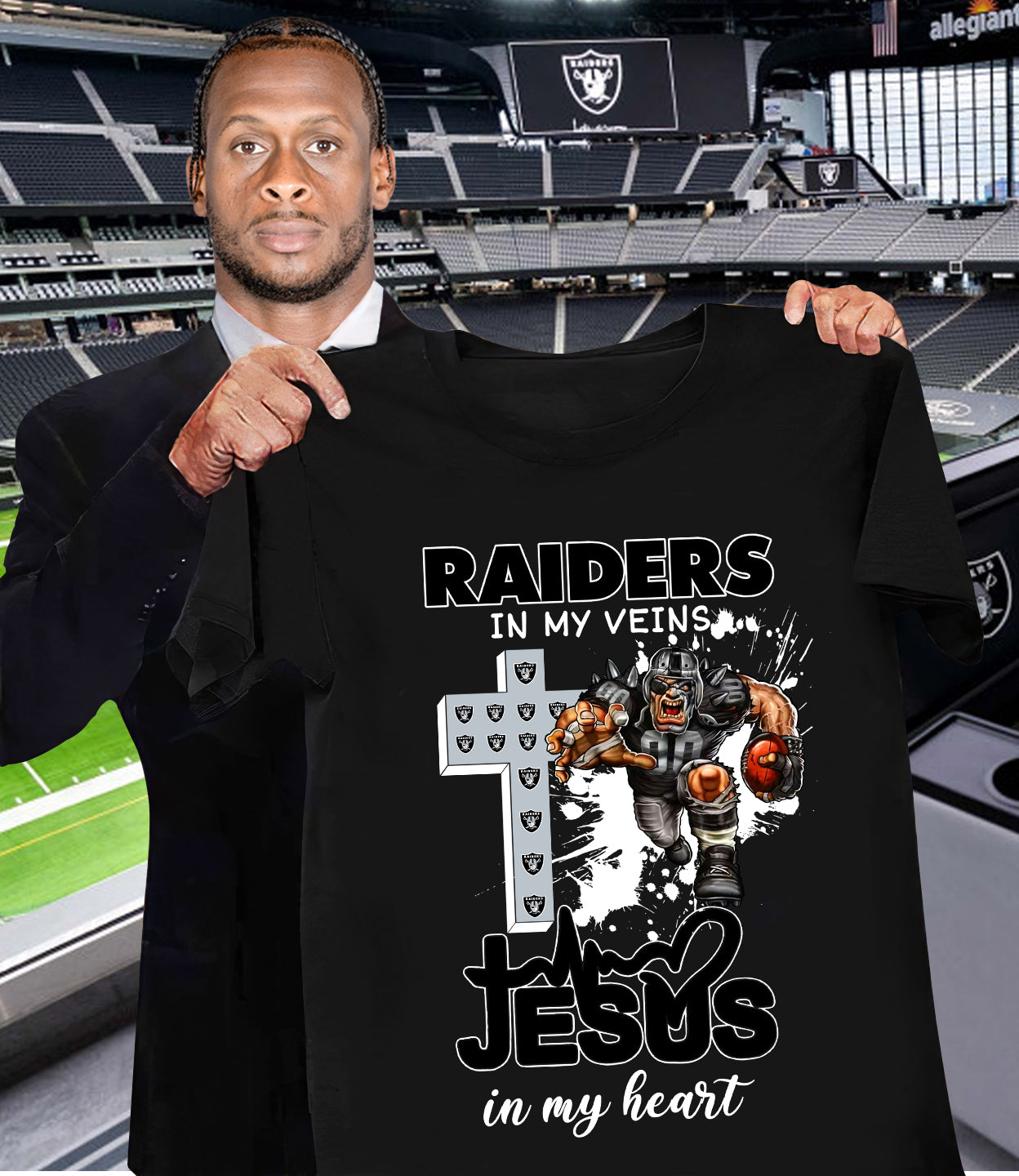 NFL Las Vegas Raiders in my veins, Jesus in my heart Shirt
