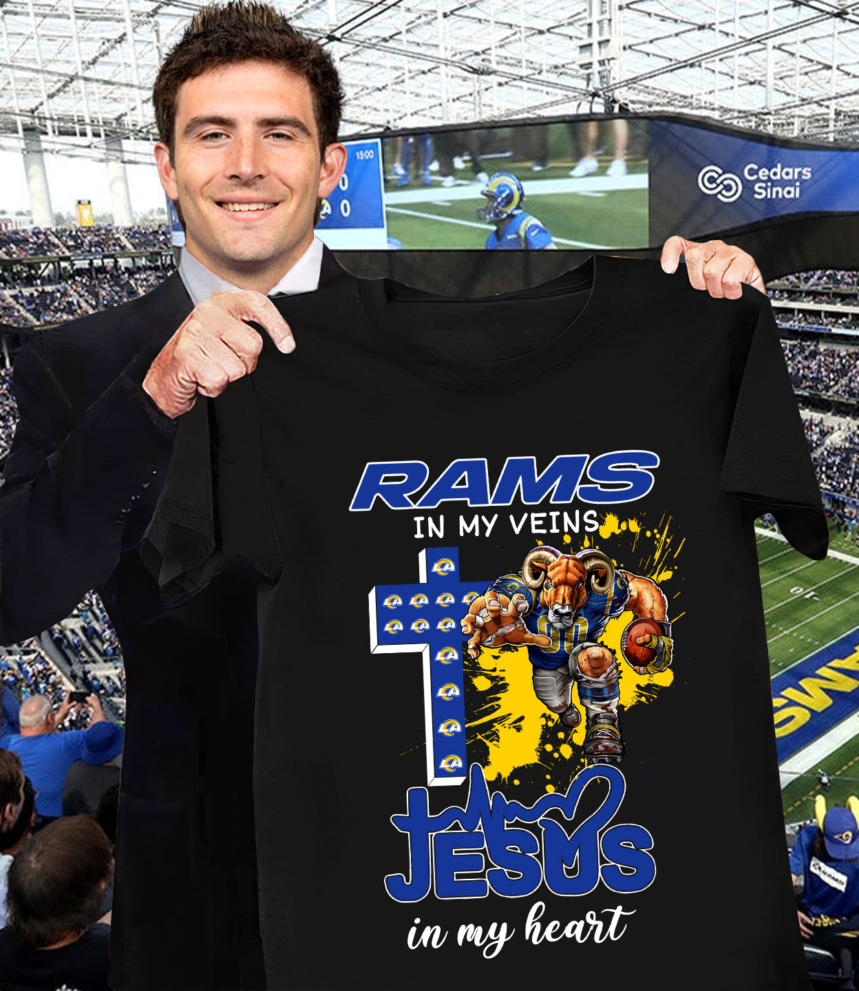 NFL Los Angeles Rams in my veins, Jesus in my heart Shirt