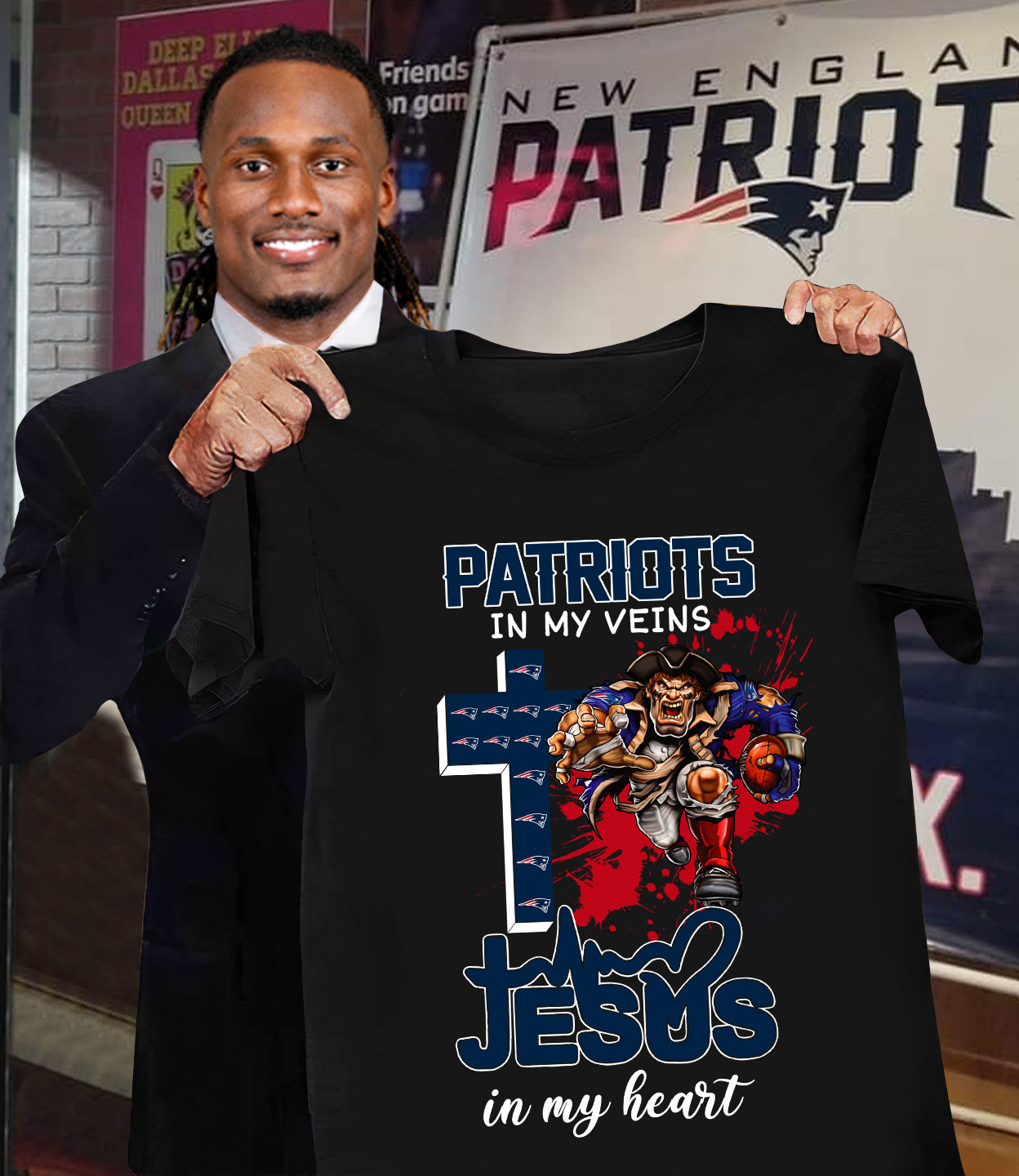 NFL New England Patriots in my veins, Jesus in my heart Shirt