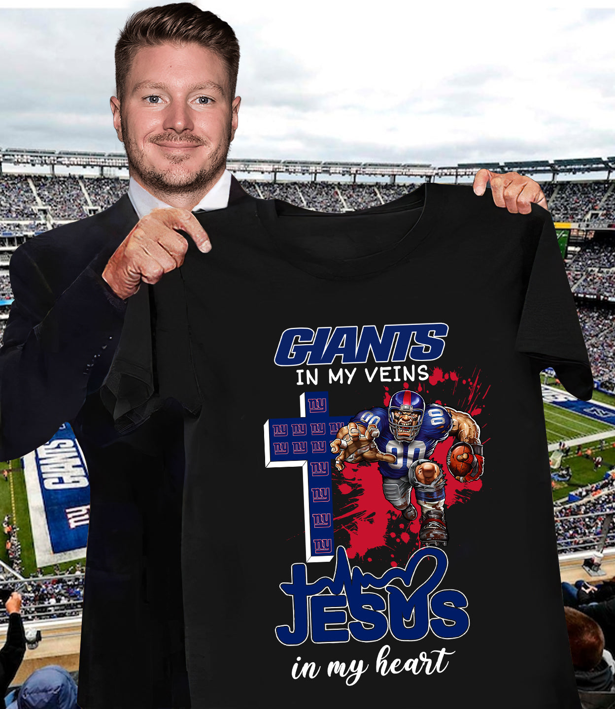 NFL New York Giants in my veins, Jesus in my heart Shirt