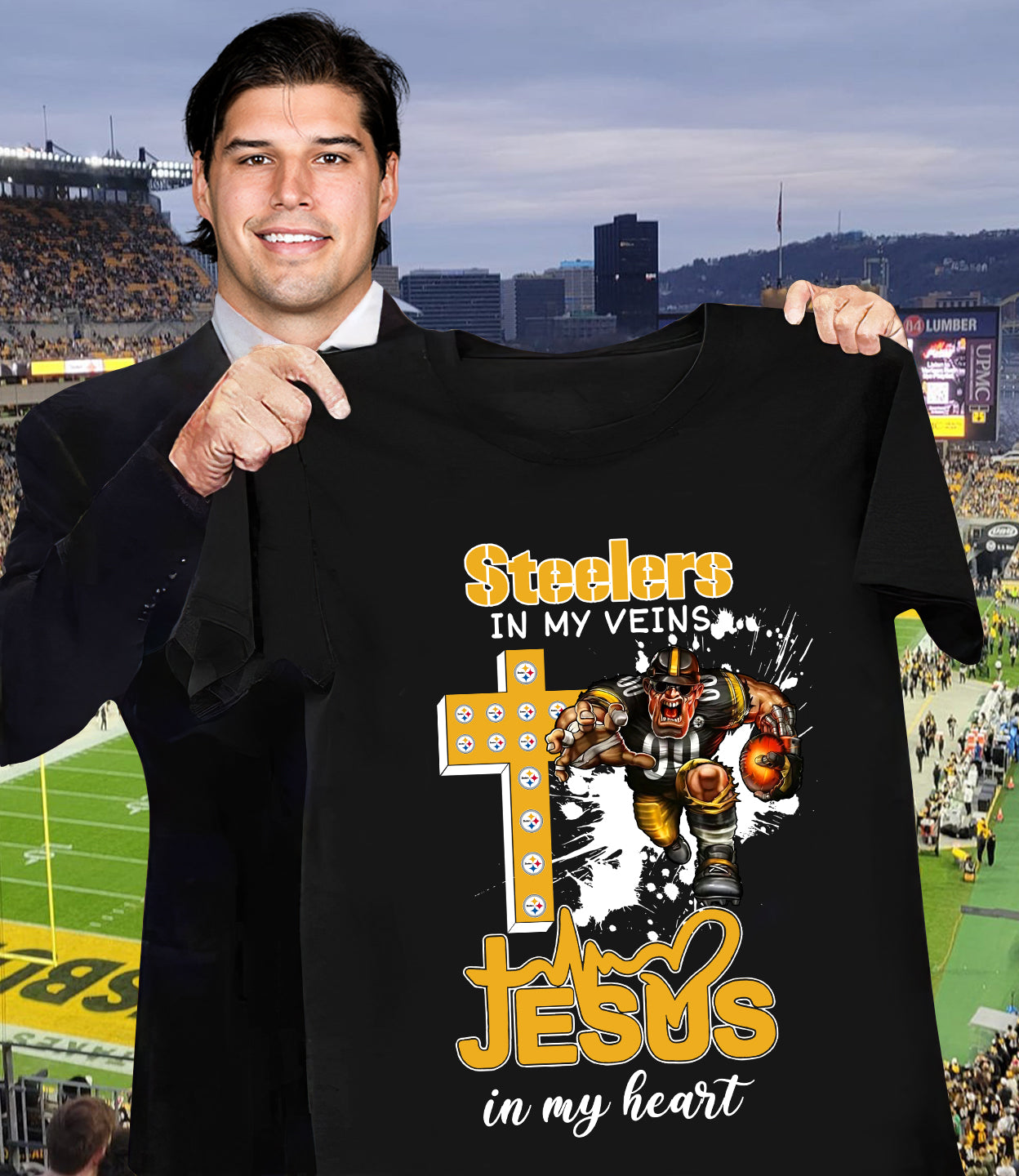NFL Pittsburgh Steelers in my veins, Jesus in my heart Shirt