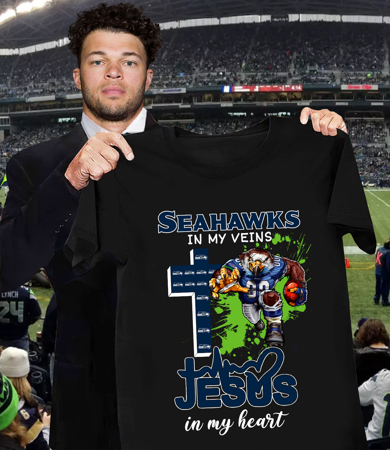 NFL Seattle Seahawks in my veins, Jesus in my heart Shirt