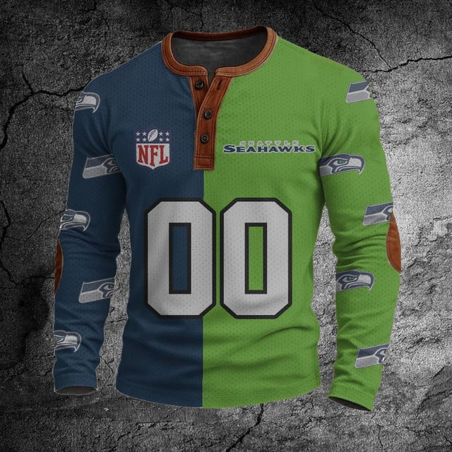 NFL SS Football Print Henley Sweatshirt V1 NAK NHT
