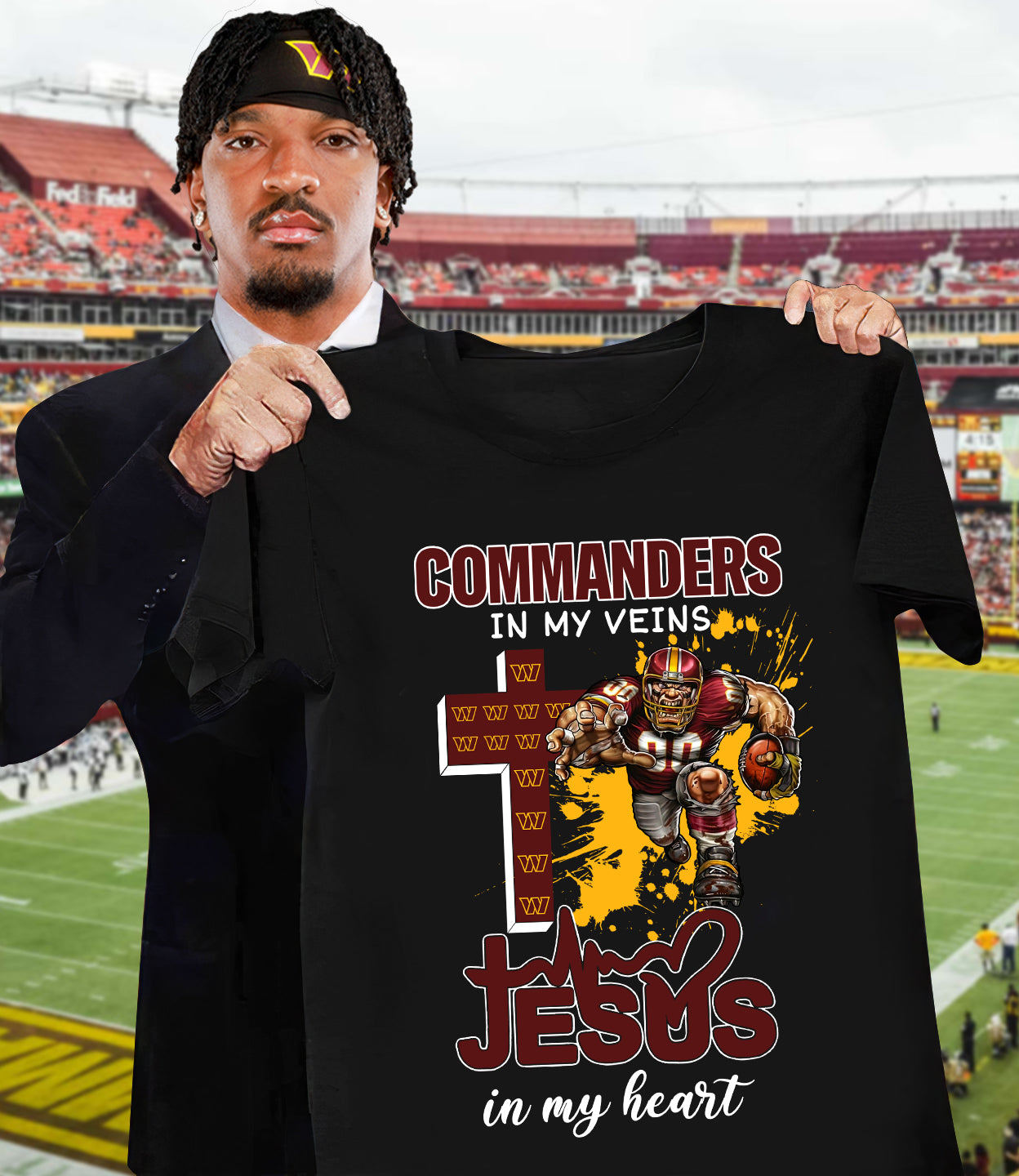 NFL Washington Commanders in my veins, Jesus in my heart Shirt