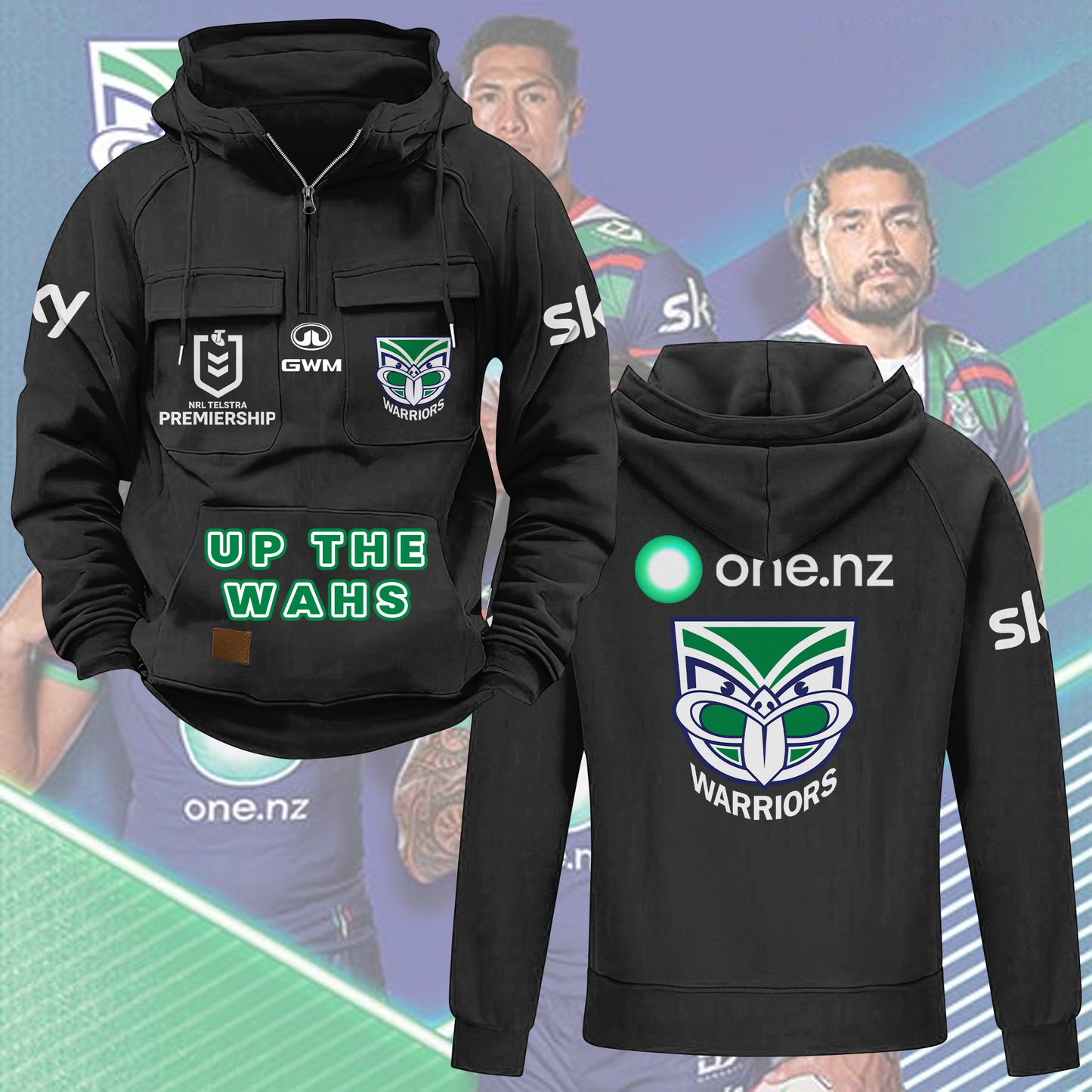 One New Zealand Warriors NRL 2025 Quarter Zip Hoodie TM NTA V1