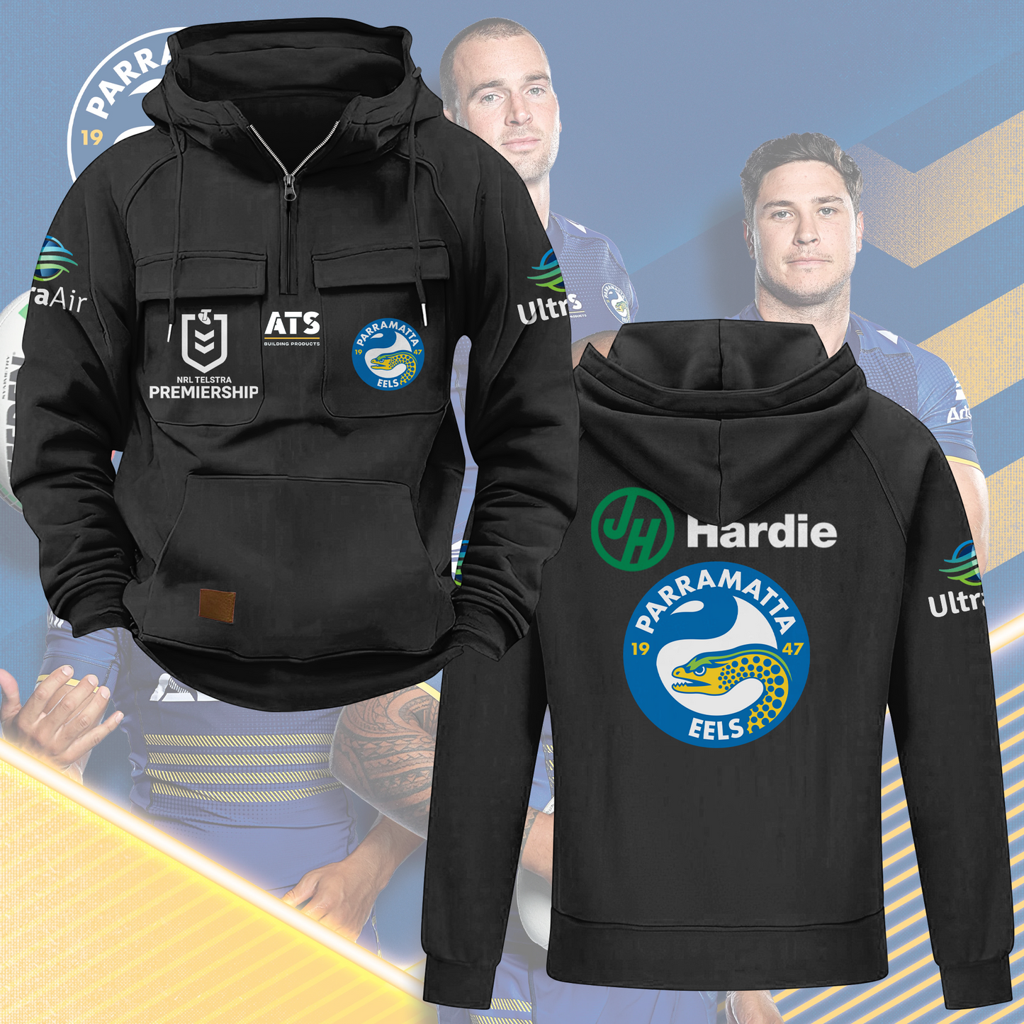 Parramatta Eels NRL 2025 Quarter Zip Hoodie TM NTA V1