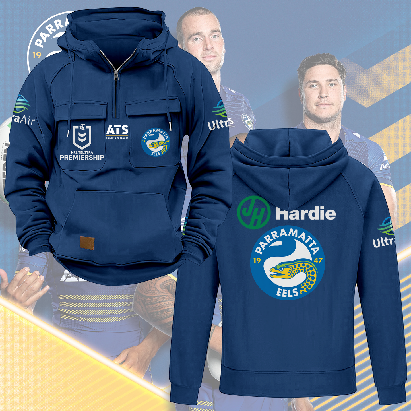 Parramatta Eels NRL 2025 Quarter Zip Hoodie TM NTA V3