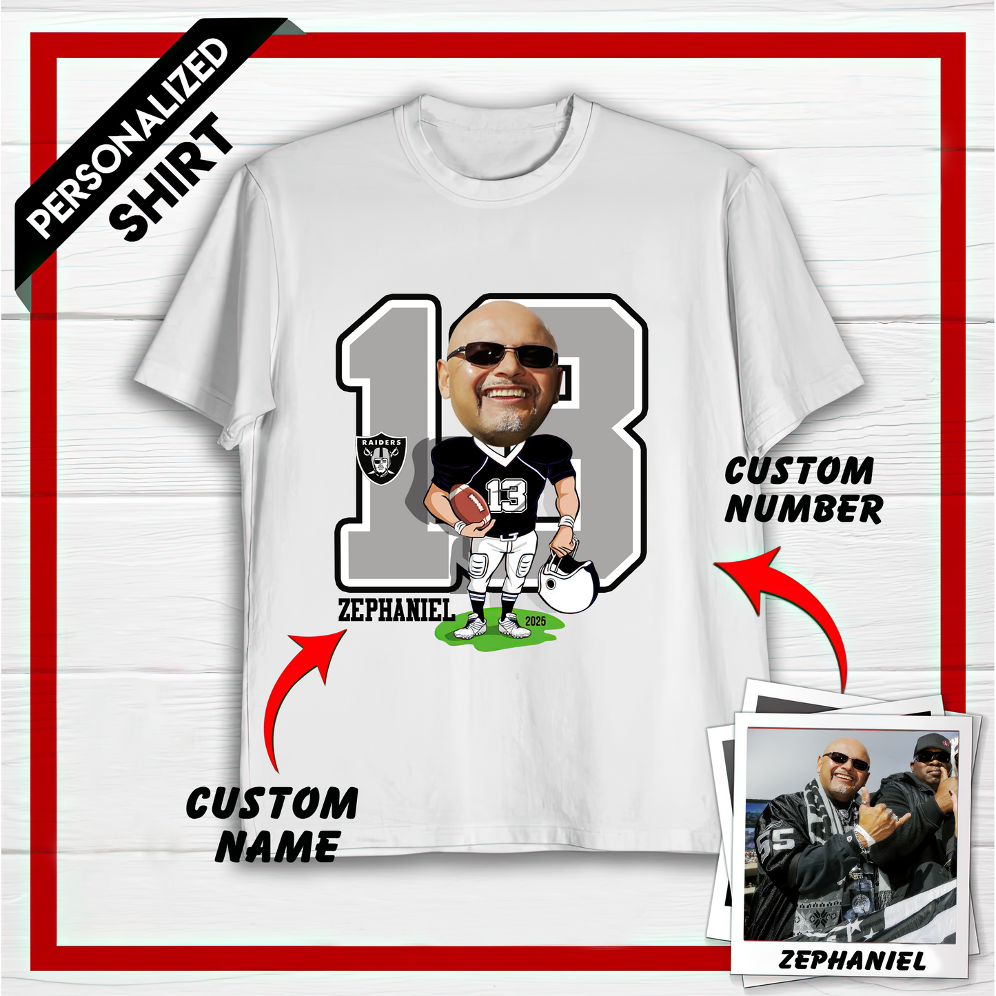 Personalized LVR American Football Caricature T-shirt Custom Photo, Name And Number