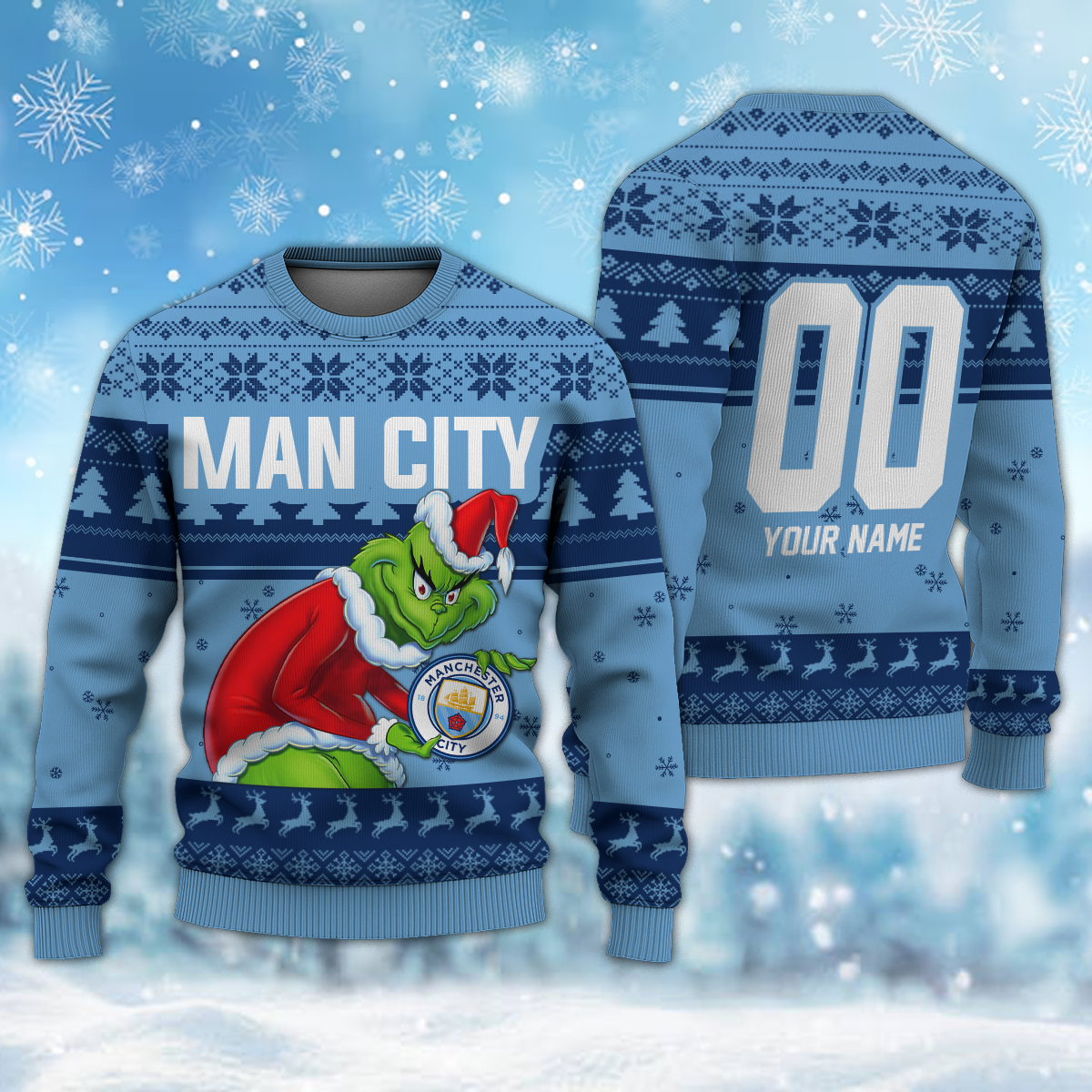 Personalized Name & Number MANC - Grinch Christmas Ugly Sweater DDT NTL