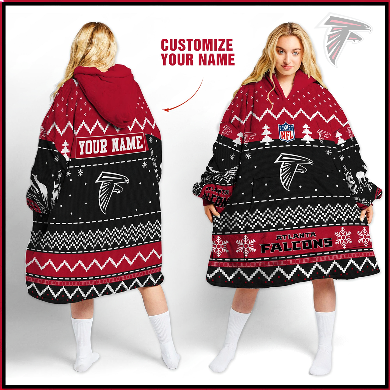 Premium NFL ATL Merry Christmast Fleece Hoodie Blanket V1 NMD TTV