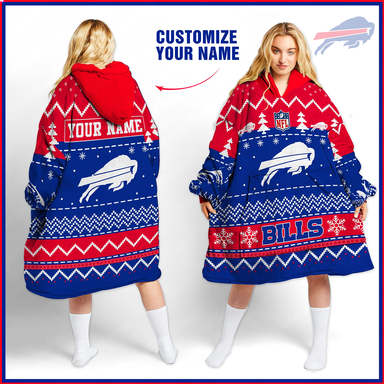 Premium NFL BUF Merry Christmast Fleece Hoodie Blanket V1 NMD TTV