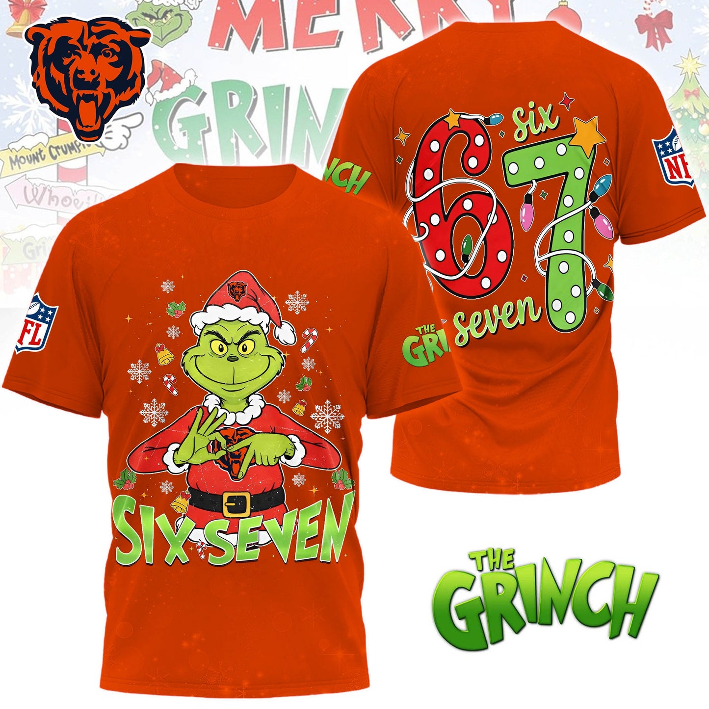 Premium NFL CHI x The Grinch Six Seven T-shirt V14 NMD NHM