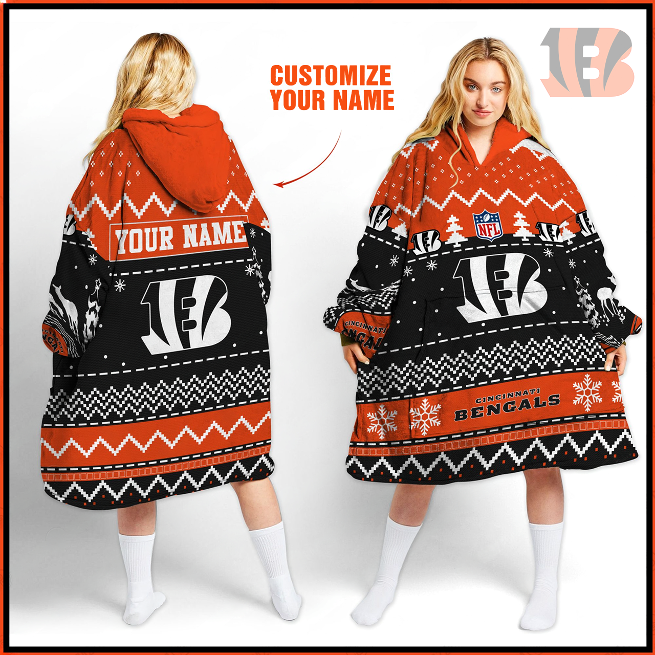Premium NFL CIN Merry Christmast Fleece Hoodie Blanket V1 NMD TTV