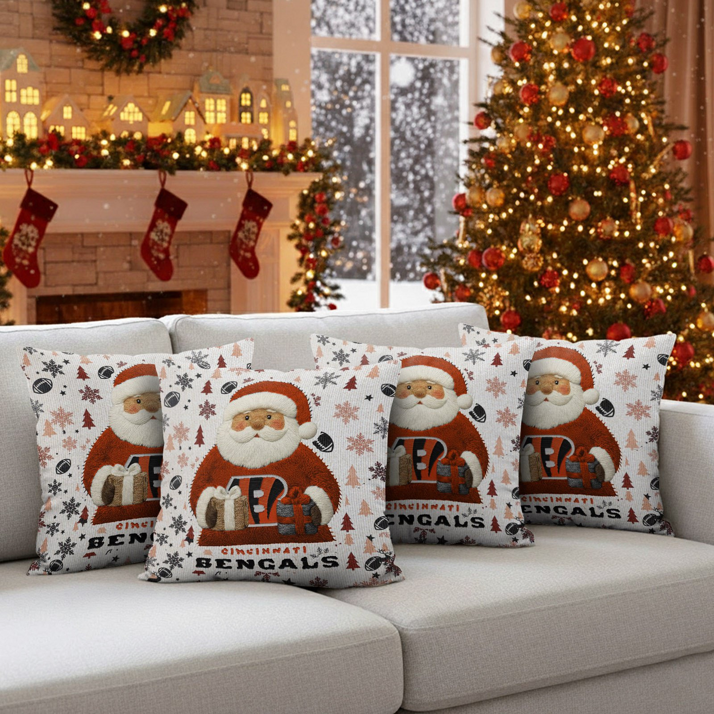 Premium NFL CIN Santa Christmas Pillow V1 NMD TTV