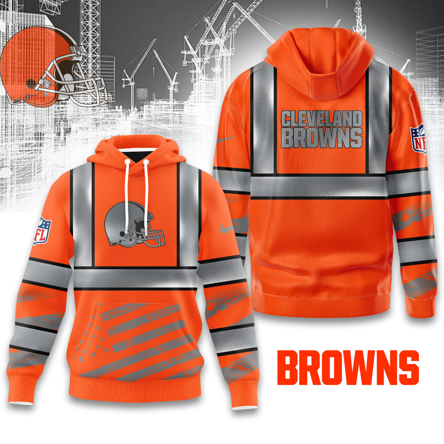 Premium NFL CLE Safety Hi-Vis Hoodie V1 NMD TTV