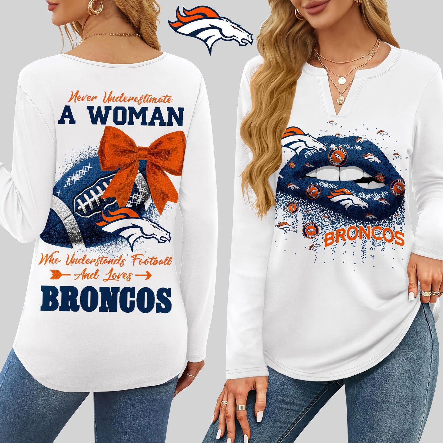 Premium NFL DEN X V-neck Long Sleeve Shirt NDT NHM