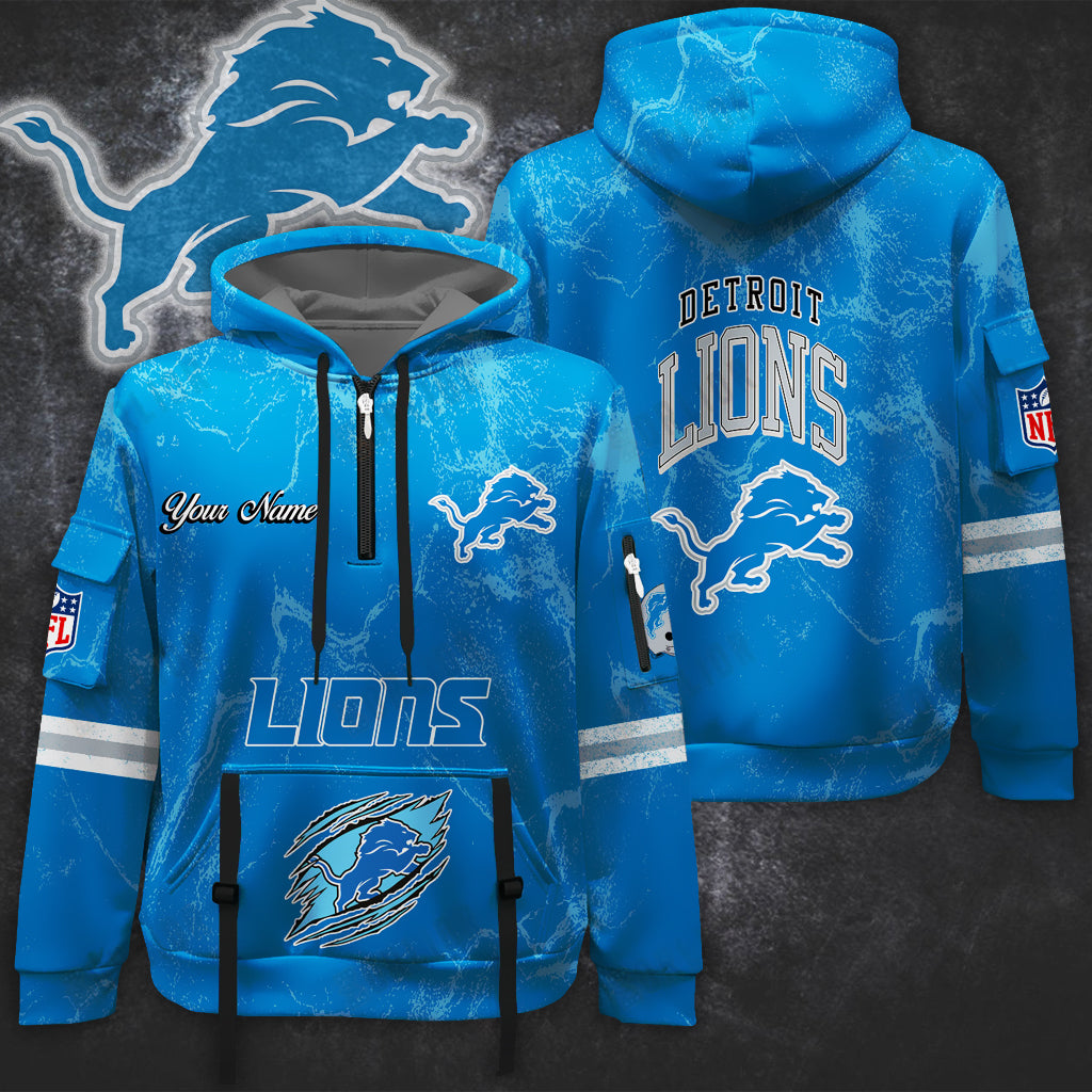 Premium NFL DET Vintage Pattern Quarter Zip Hoodie V1 NMD NHM