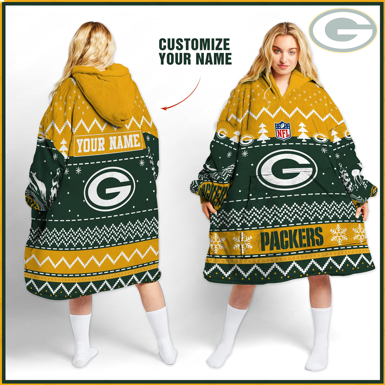 Premium NFL GB Merry Christmast Fleece Hoodie Blanket V1 NMD TTV