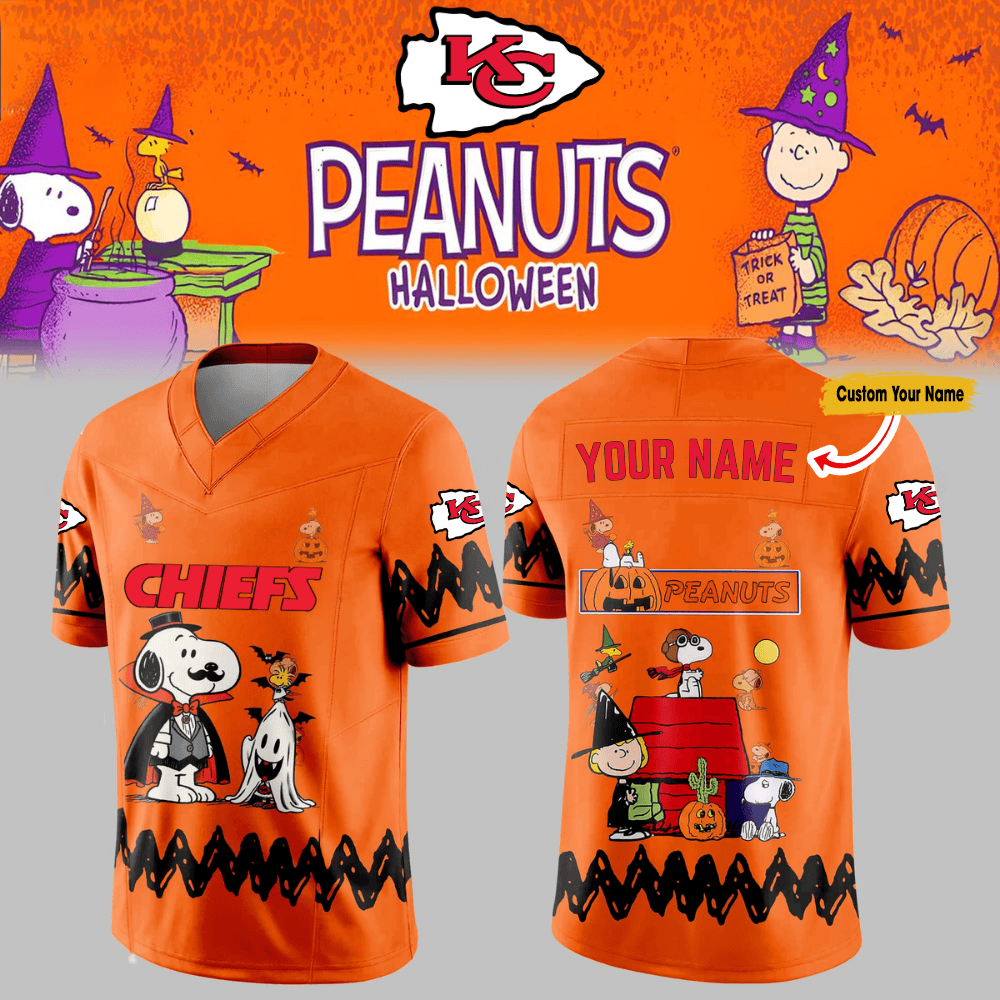 Premium NFL KC x PEA Halloween V-neck Short Sleeve Jersey V1 NMD TTV