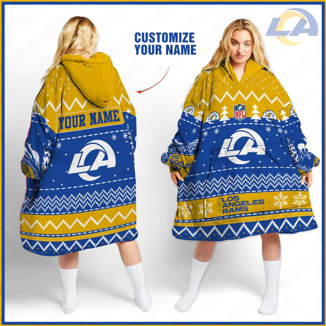Premium NFL LAR Merry Christmast Fleece Hoodie Blanket V1 NMD TTV