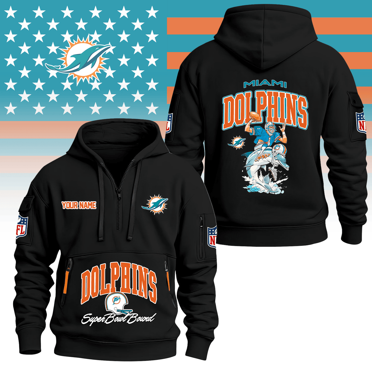 Premium NFL MIA Super Bowl Hoodie Half Zipper V1 NMD TTV
