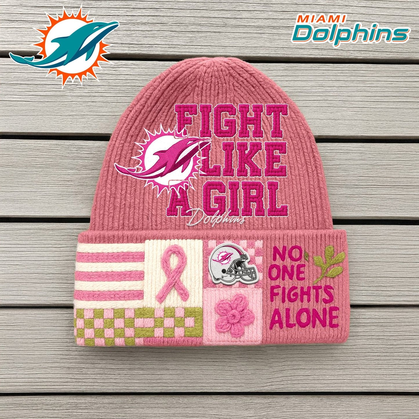 Premium NFL MIA x Fight Like A Girl Beanie Hat NDT NHM