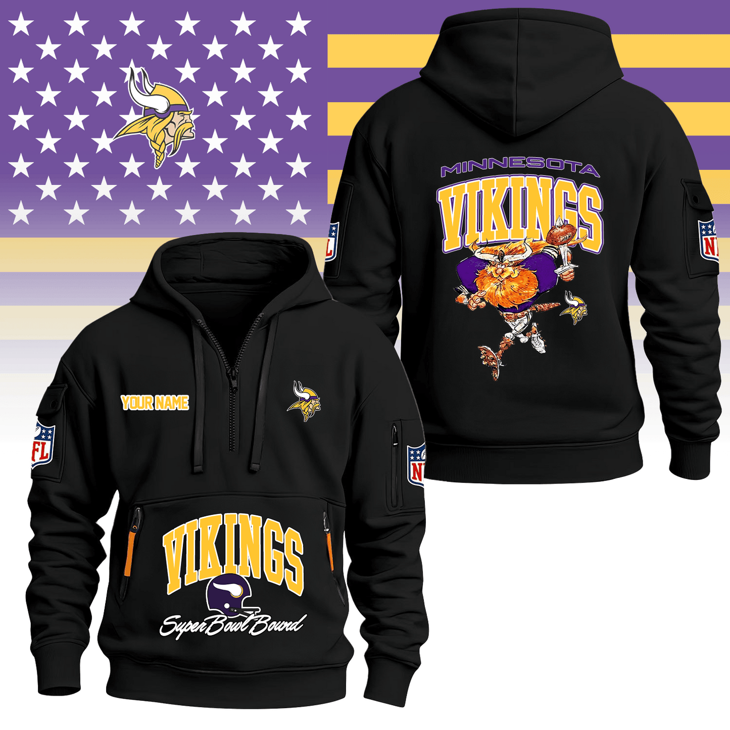 Premium NFL MIN Super Bowl Hoodie Half Zipper V1 NMD TTV