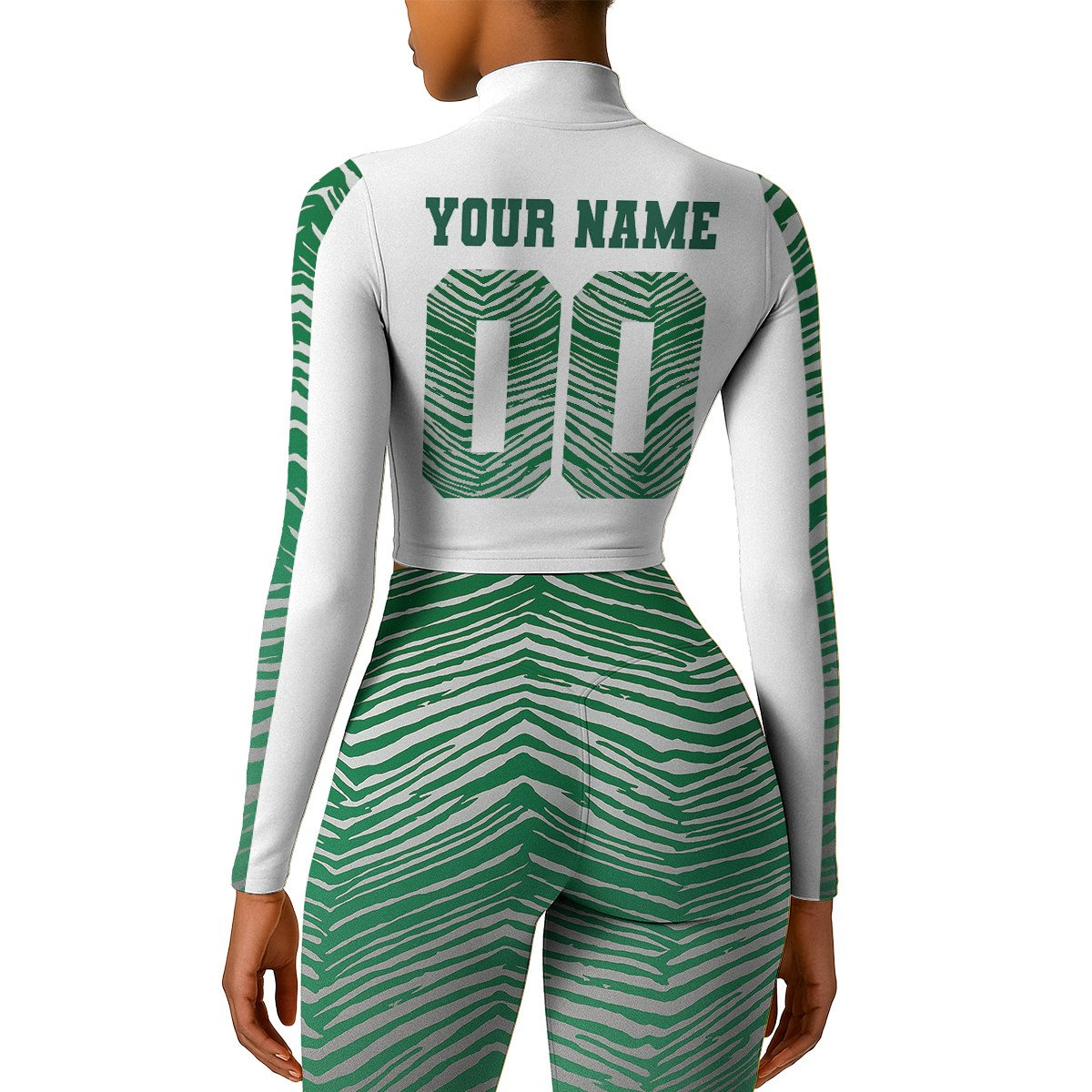Premium NFL NYJ Long-Sleeve Crop Top Sports Jacket and Leggings V1 NMD TTV
