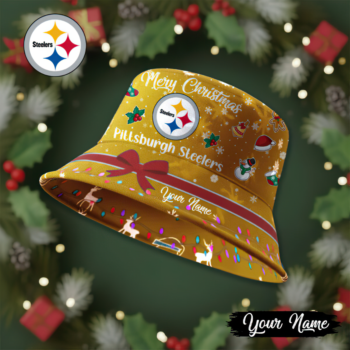 Premium NFL PIT Merry Christmas Bucket Hat V1 NMD TTV