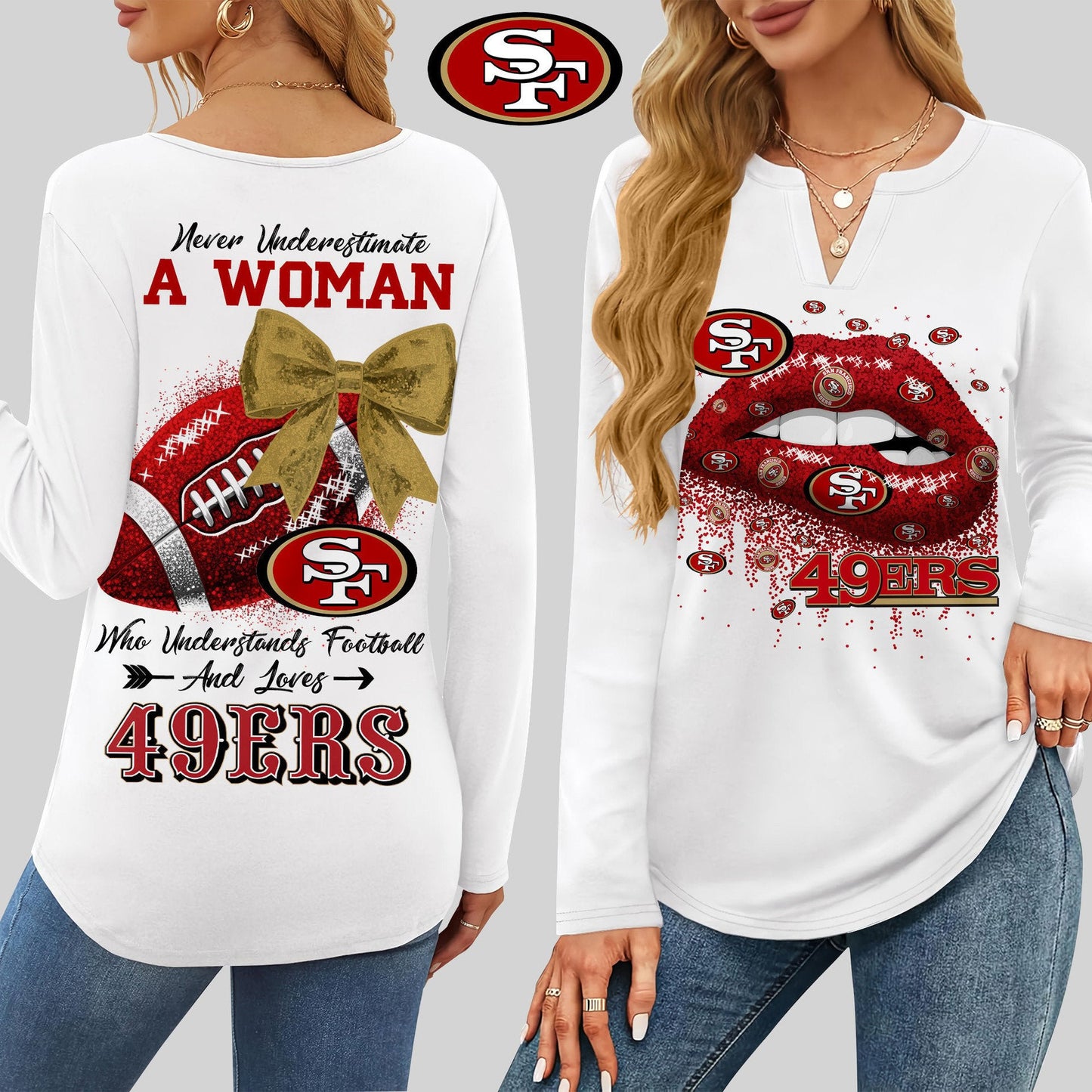 Premium NFL SF X V-neck Long Sleeve Shirt NDT NHM