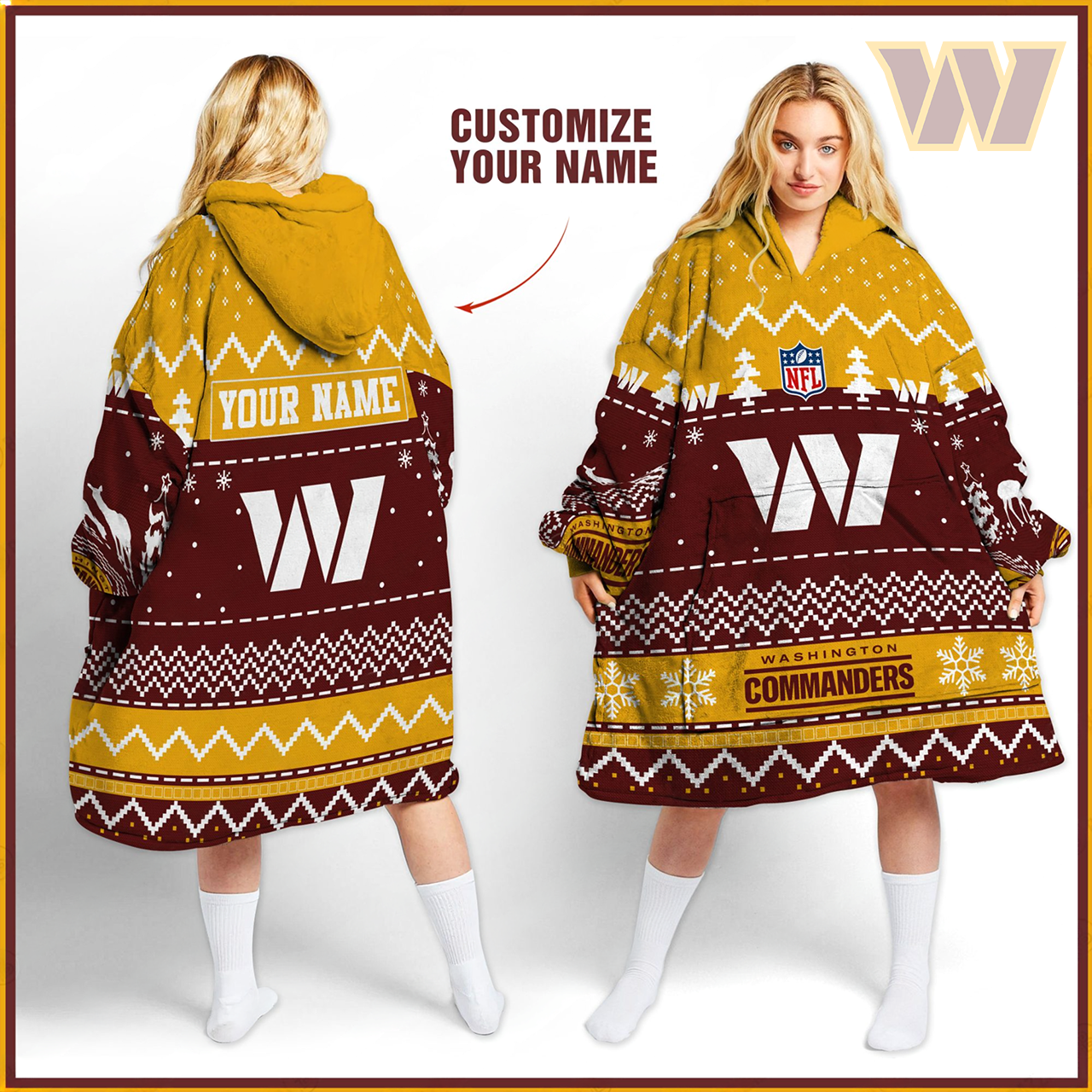 Premium NFL WAS Merry Christmast Fleece Hoodie Blanket V1 NMD TTV