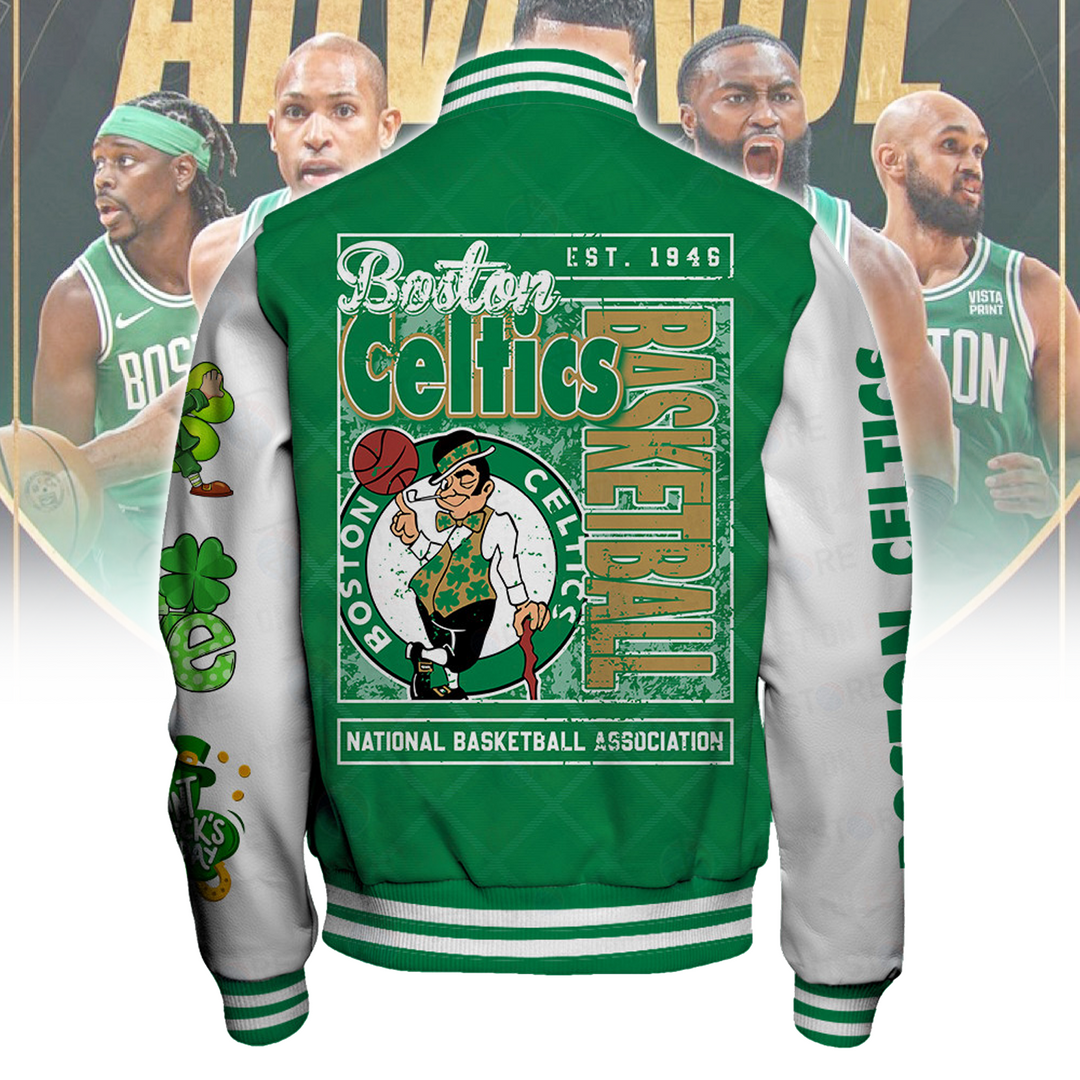 Boston Celtics Happy Saint Patrick's Day Basketball Team Varsity Jacket V6