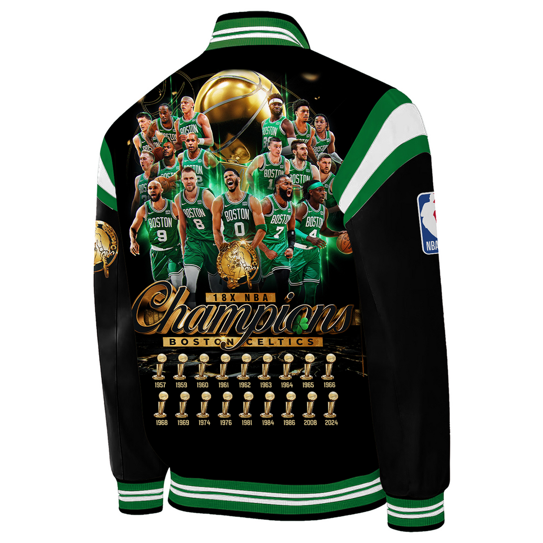 NBA Boston Celtics 2024 Champions 18 Time 3D VARSITY JACKET